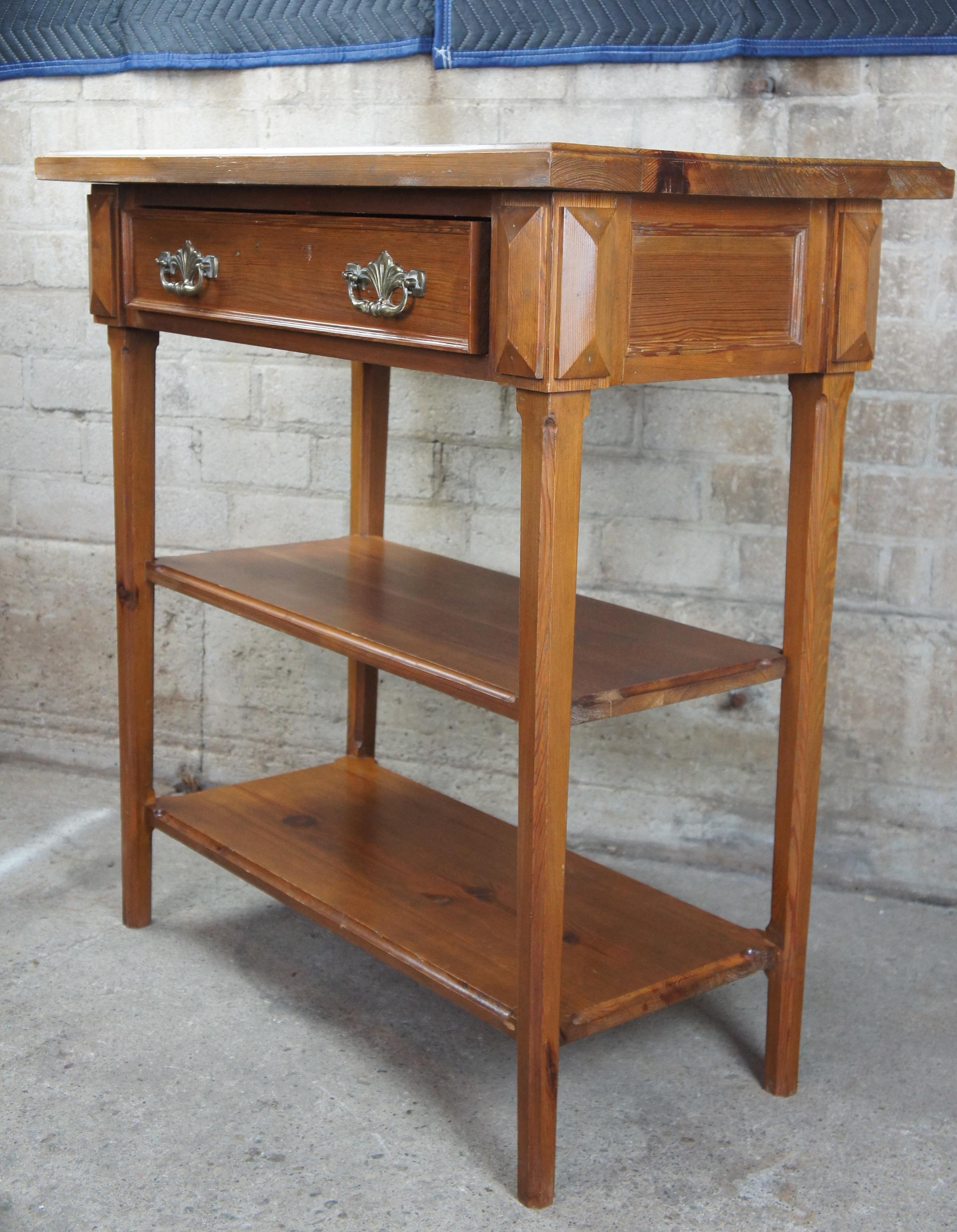 Antique English Tiered Rustic Pine Console Table Library Desk 2