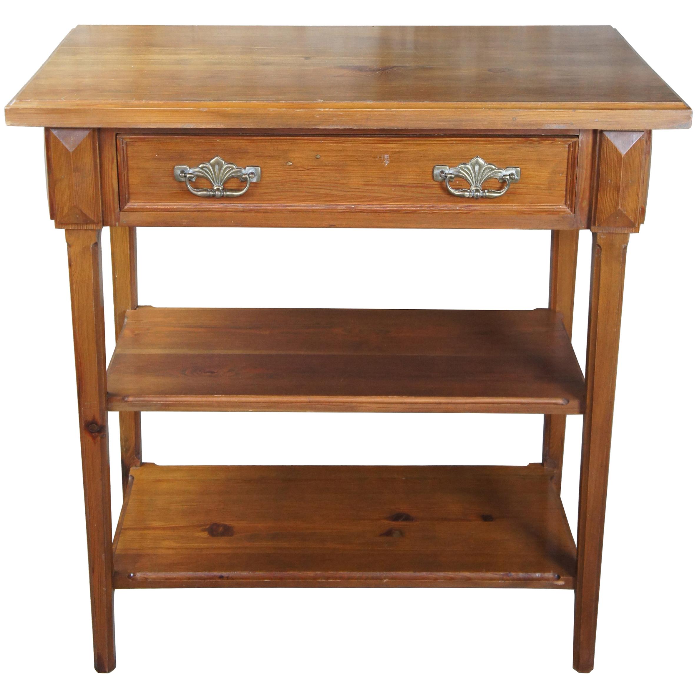 Antique English Tiered Rustic Pine Console Table Library Desk