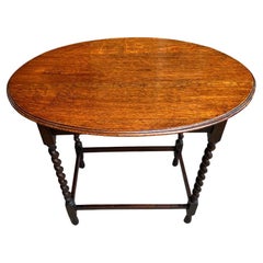 Antique English Tiger Oak Barley Twist Side Sofa Table Oval, c1900