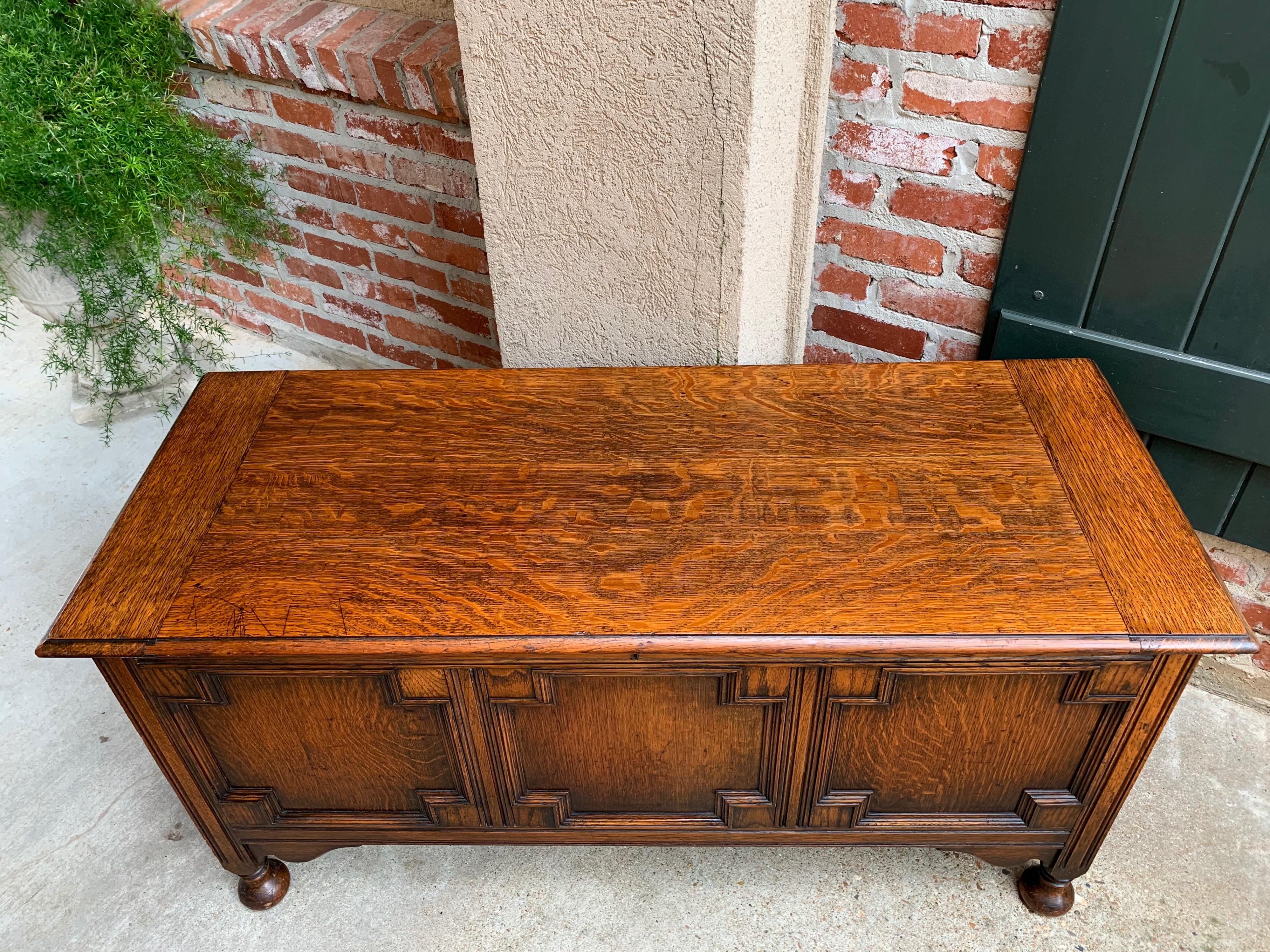 Early 20th Century English Tiger Oak Blanket Box Trunk Hope Chest Table Jacobean, 20th Century