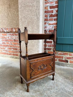 Antique English Tiger Oak Canterbury Bookstand Music Magazine Bookshelf c1900