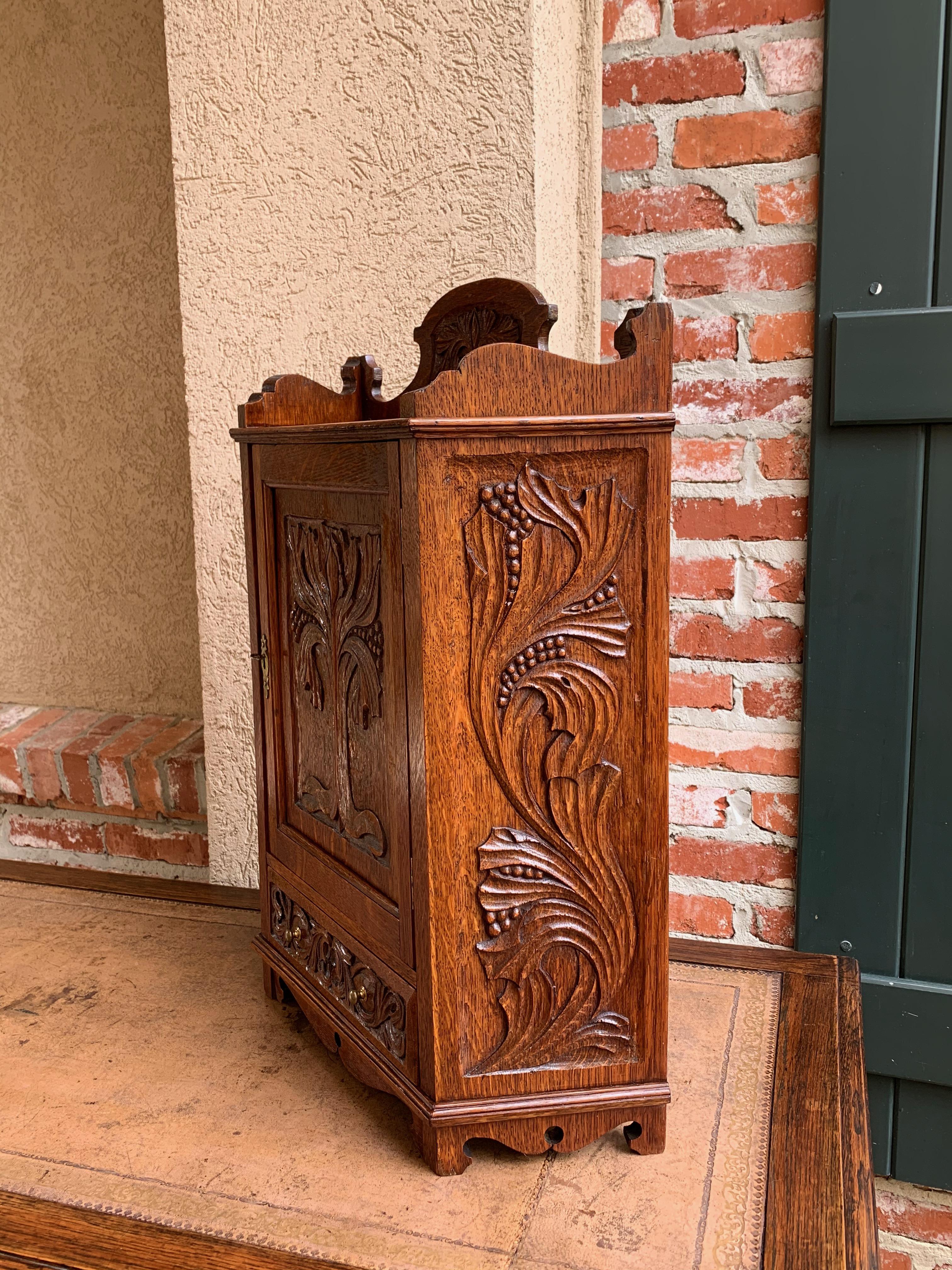 Late 19th Century Antique English Tiger Oak Carved Cabinet Counter Wall Card Jewelry, circa 1900