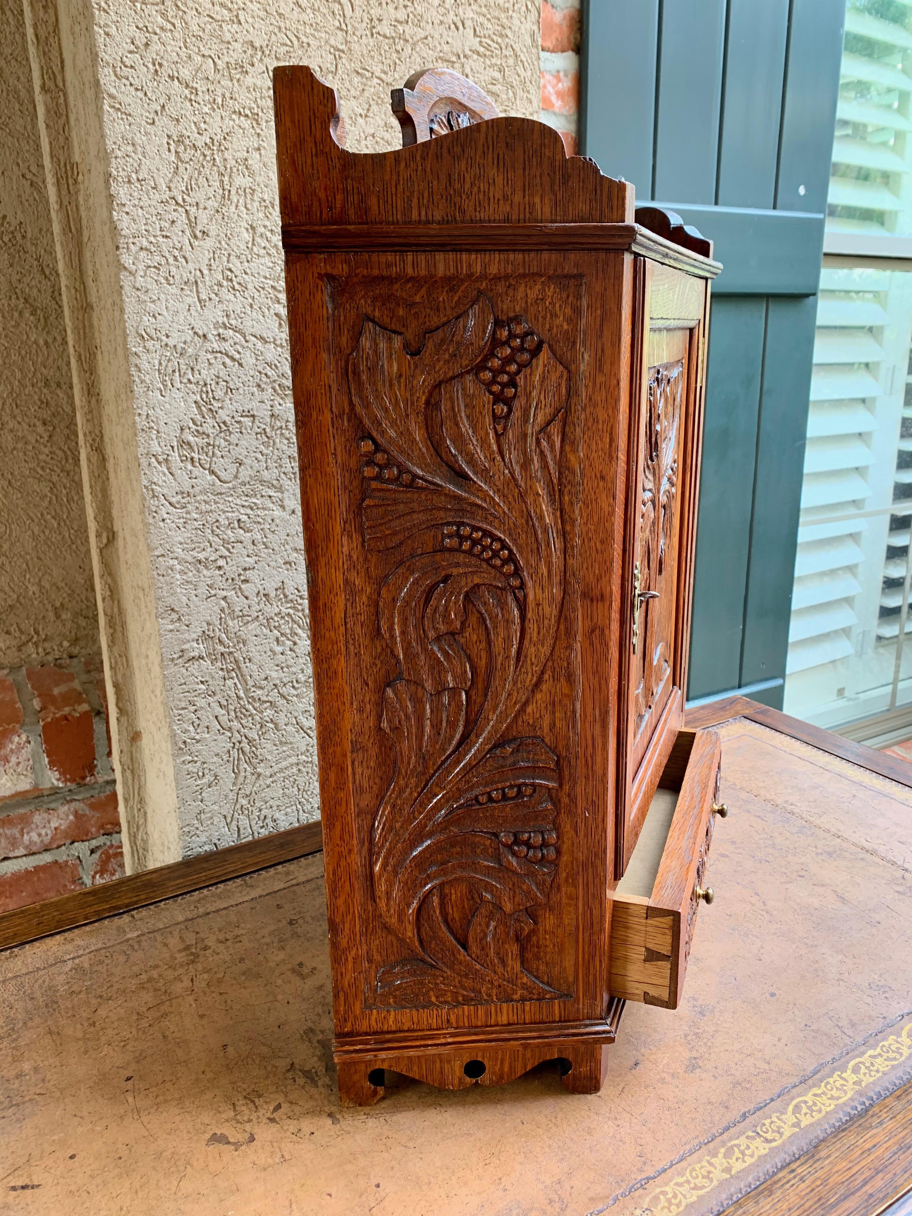 Antique English Tiger Oak Carved Cabinet Counter Wall Card Jewelry, circa 1900 1