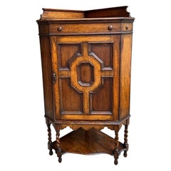 Antique English Tiger Oak Corner Cabinet Barley Twist Jacobean Arts & Crafts
