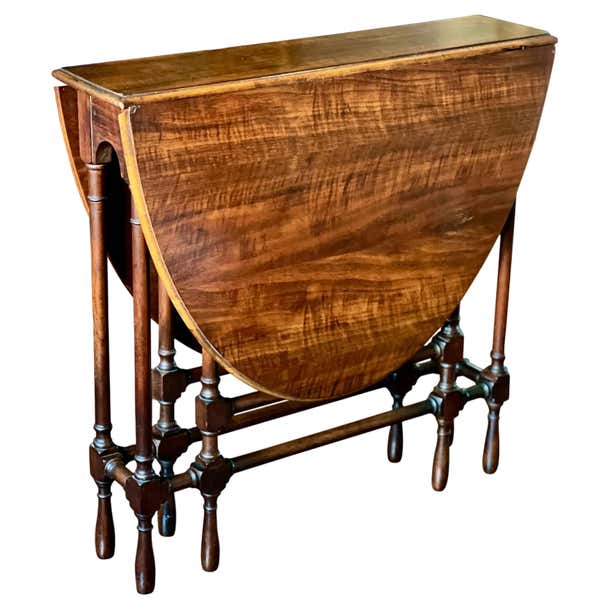 Baskingate Table Antique English Petite Tiger Oak Gate Leg Table For Sale at 1stDibs