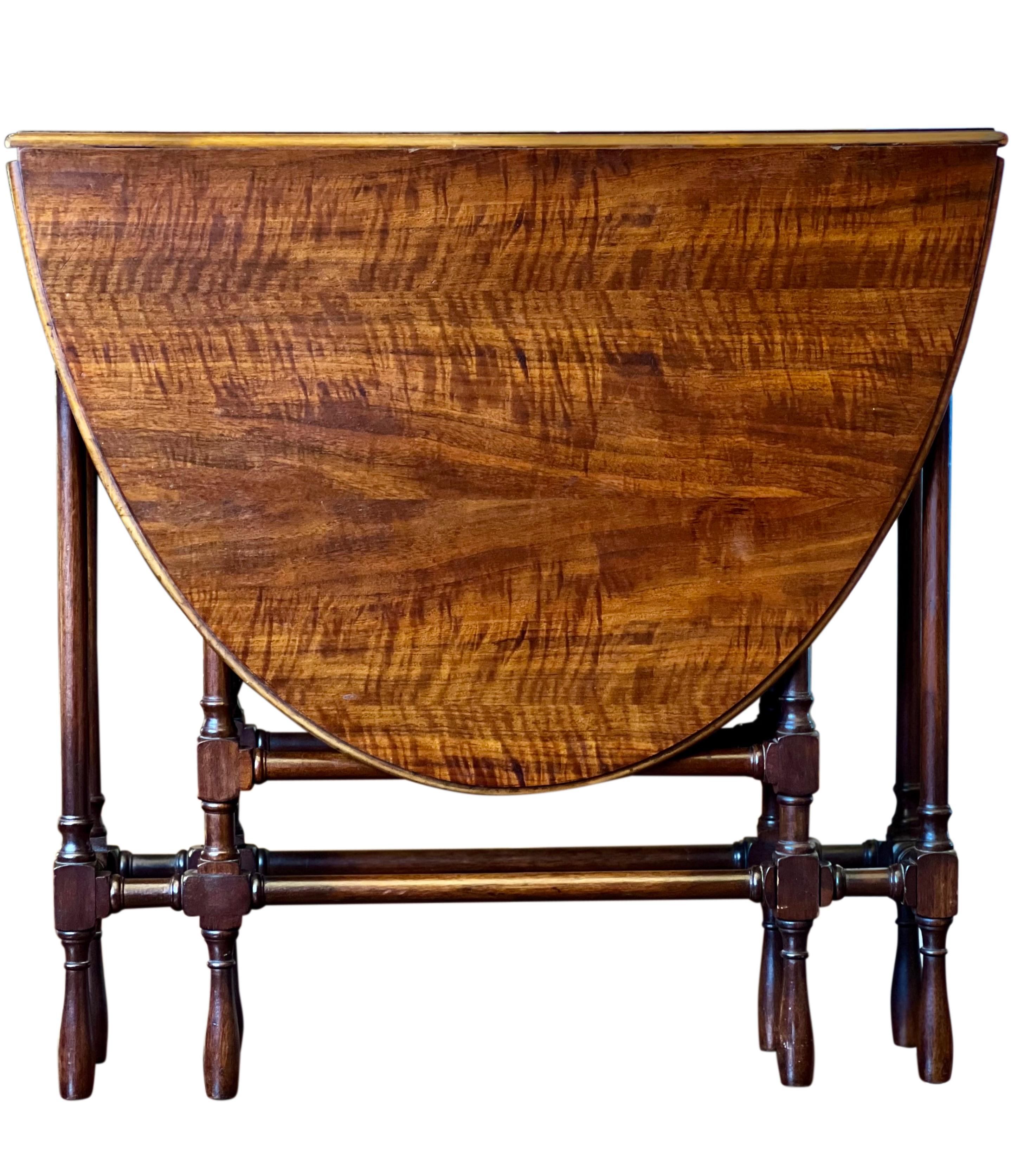 Jacobean Antique English Petite Tiger Oak Gate Leg Table For Sale