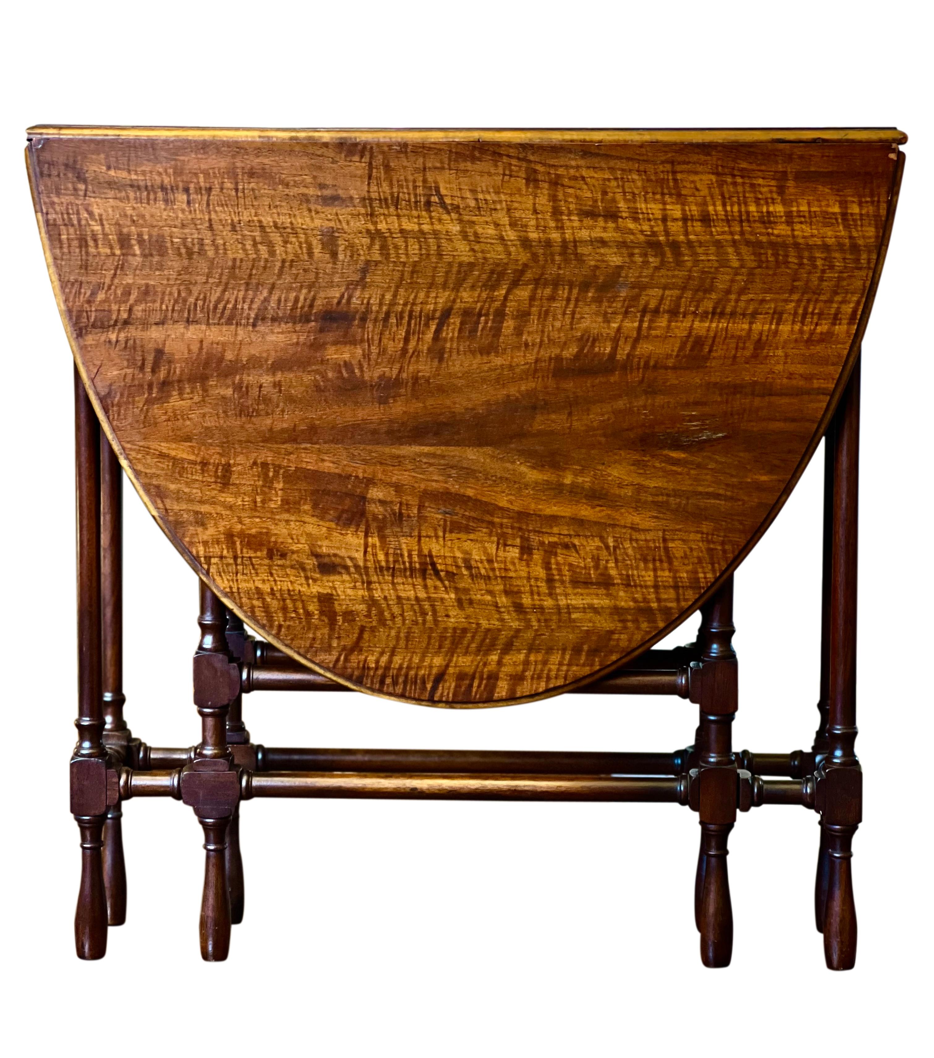 20th Century Antique English Petite Tiger Oak Gate Leg Table For Sale