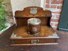 Antique English Tiger Oak Pipe Smoke Cabinet Card Game Box Gratitude Plaque 1950