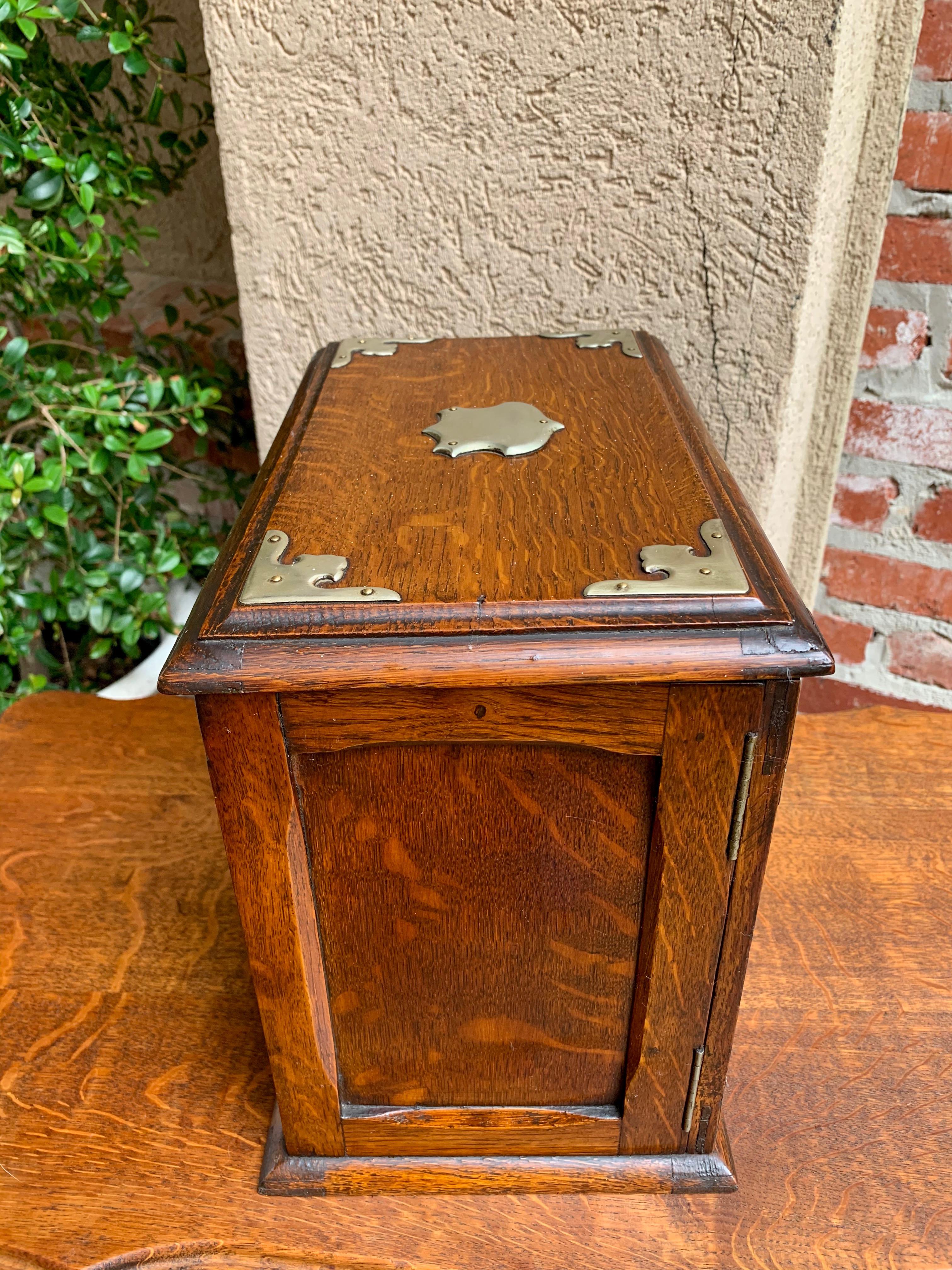 Antique English Tiger Oak Pipe Smoke Cabinet Card Game Box Humidor Lift Top 6