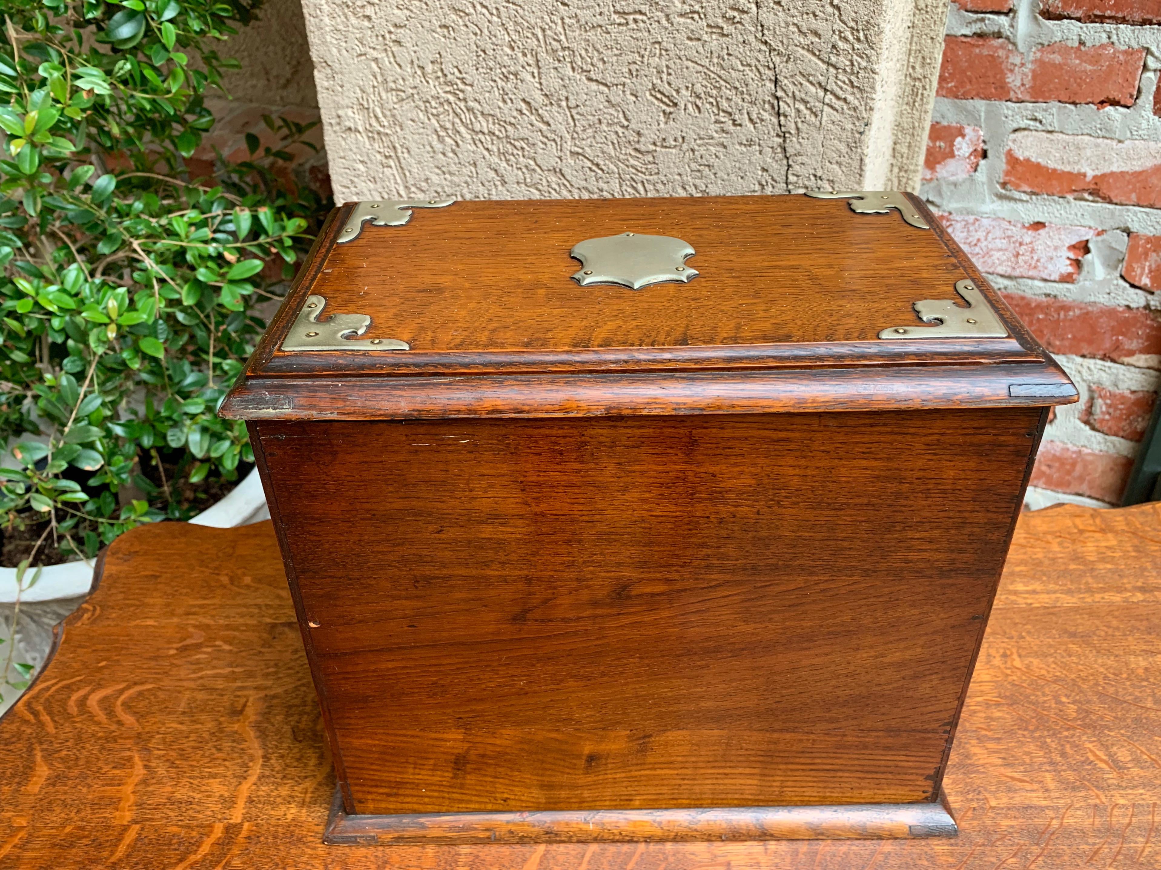 Antique English Tiger Oak Pipe Smoke Cabinet Card Game Box Humidor Lift Top 7