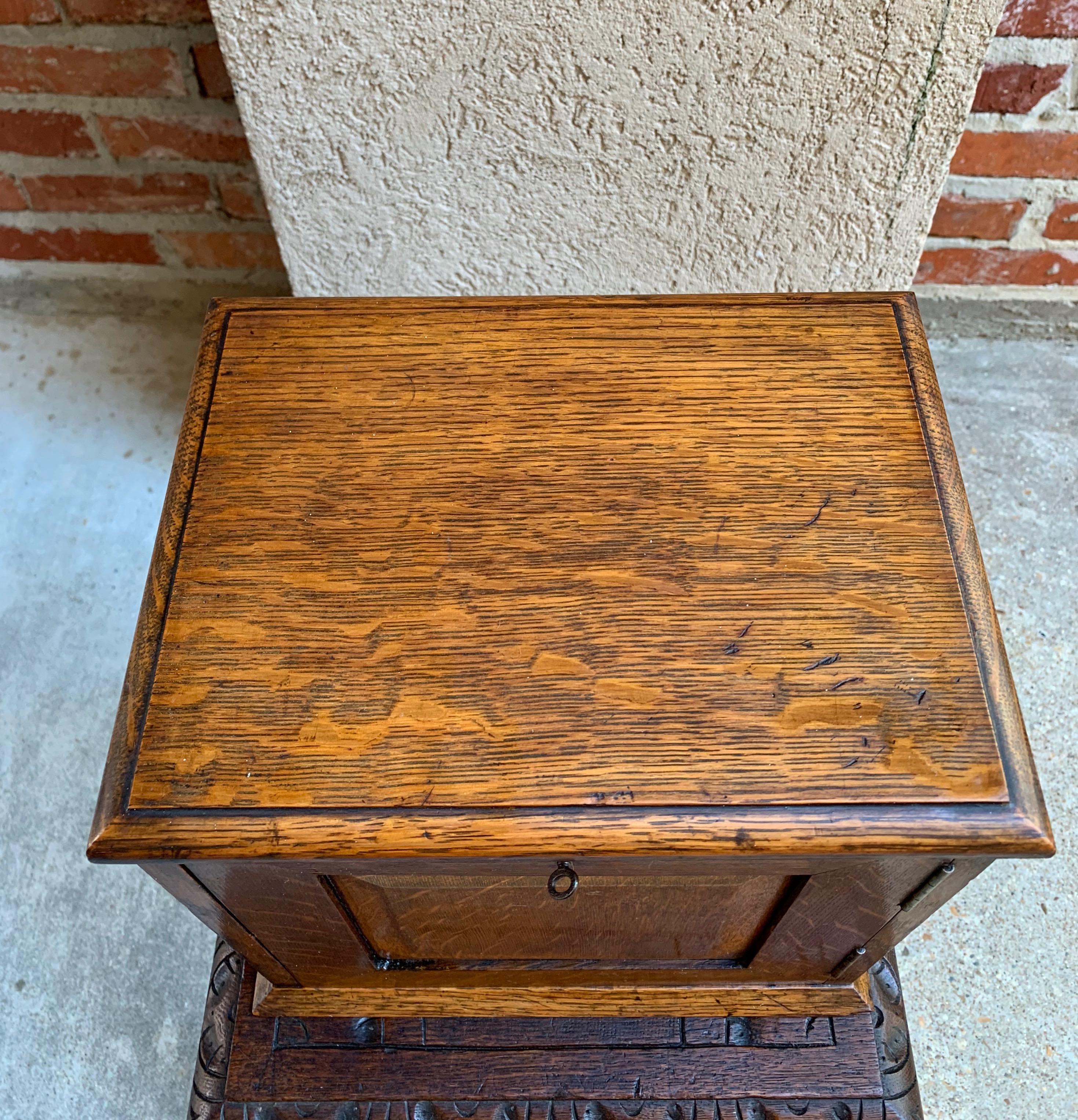Antique English Tiger Oak Pipe Smoke Cabinet Card Game Box Humidor Double Door 3