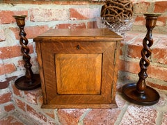 Antique English Tiger Oak Pipe Smoke Cabinet Card Game Box Humidor Double Door