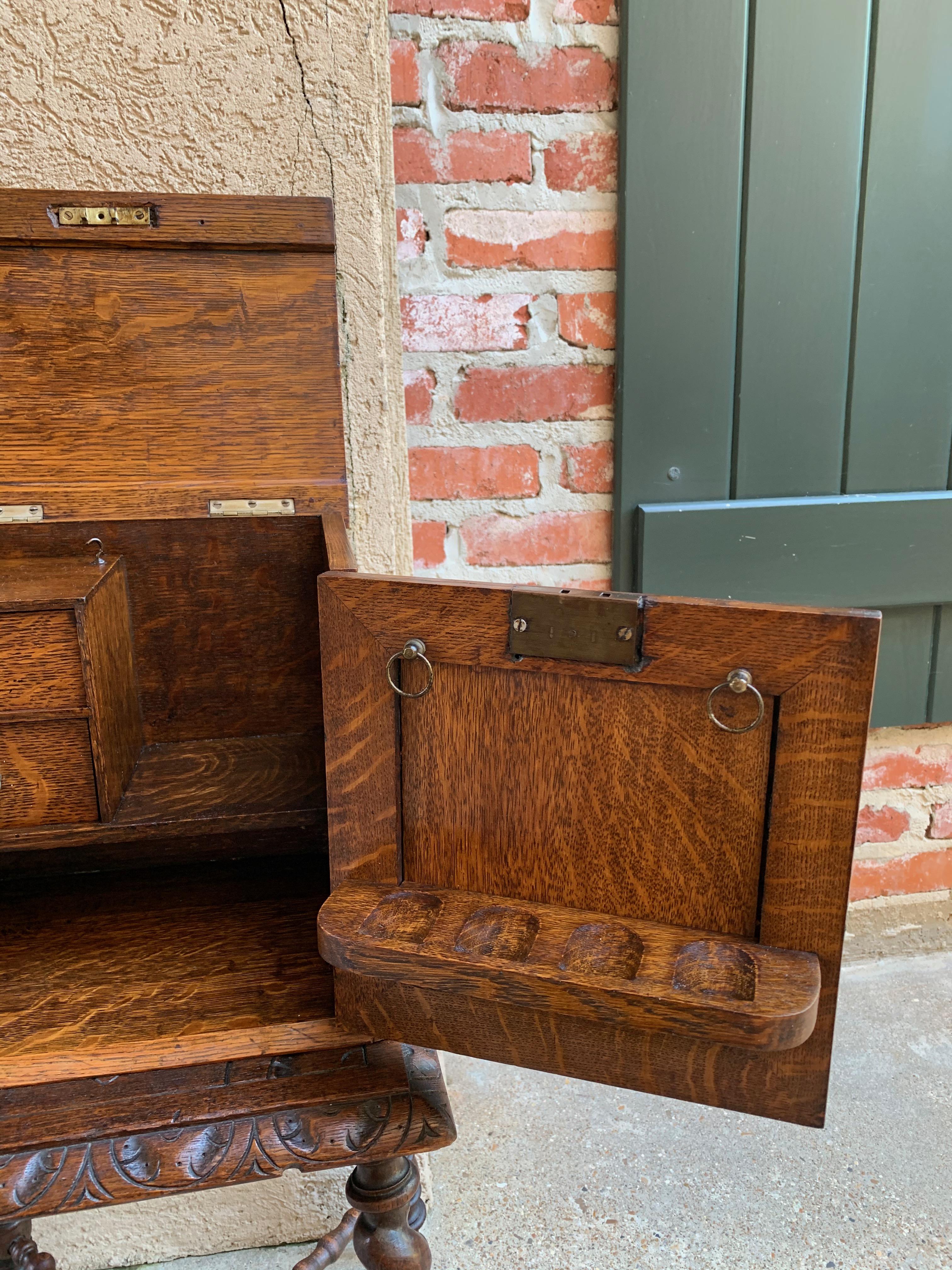 Mid-20th Century Antique English Tiger Oak Pipe Smoke Cabinet Card Game Box Humidor Double Door