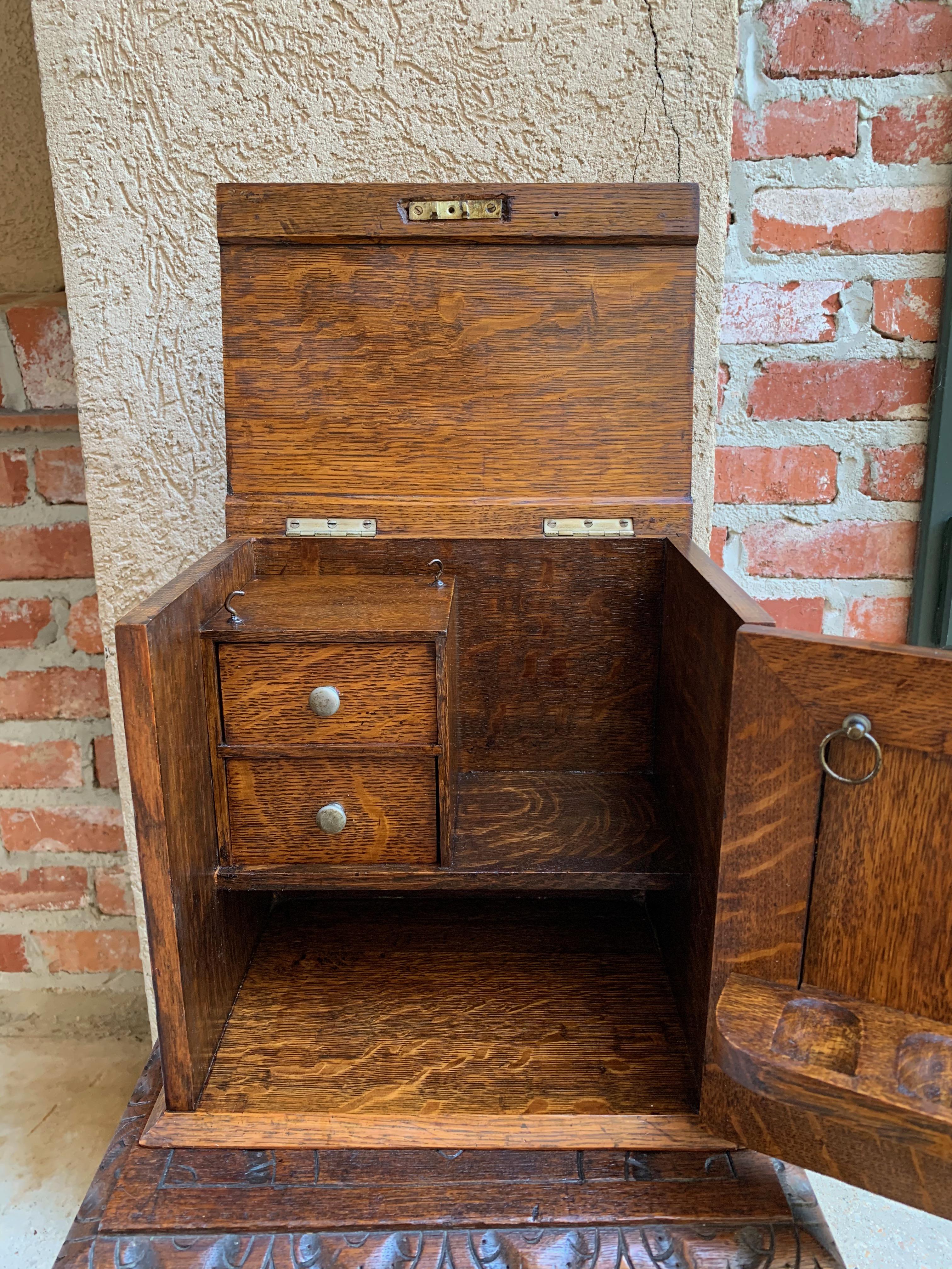 Antique English Tiger Oak Pipe Smoke Cabinet Card Game Box Humidor Double Door 2