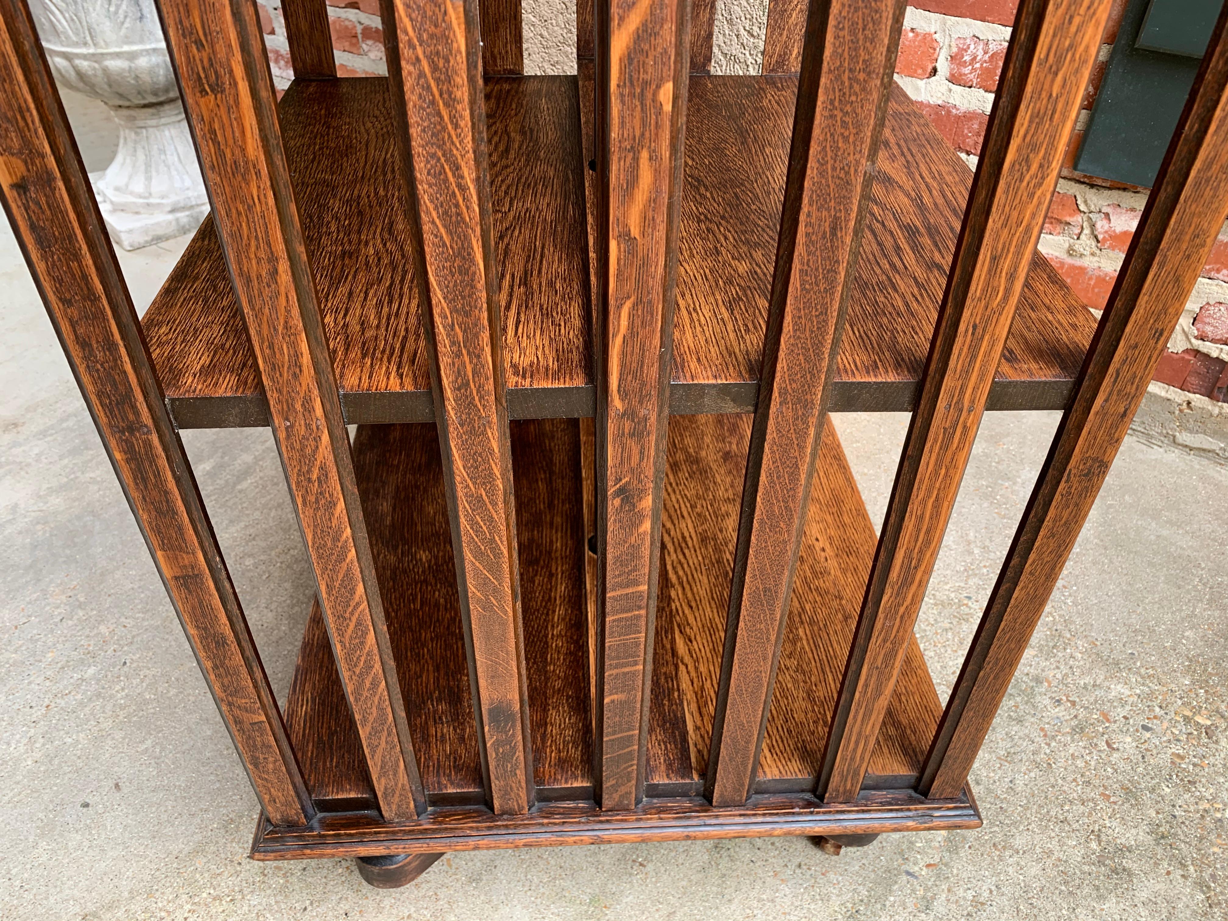 Antique English Tiger Oak Revolving Rolling Bookcase Bookshelf Arts & Crafts Era 3