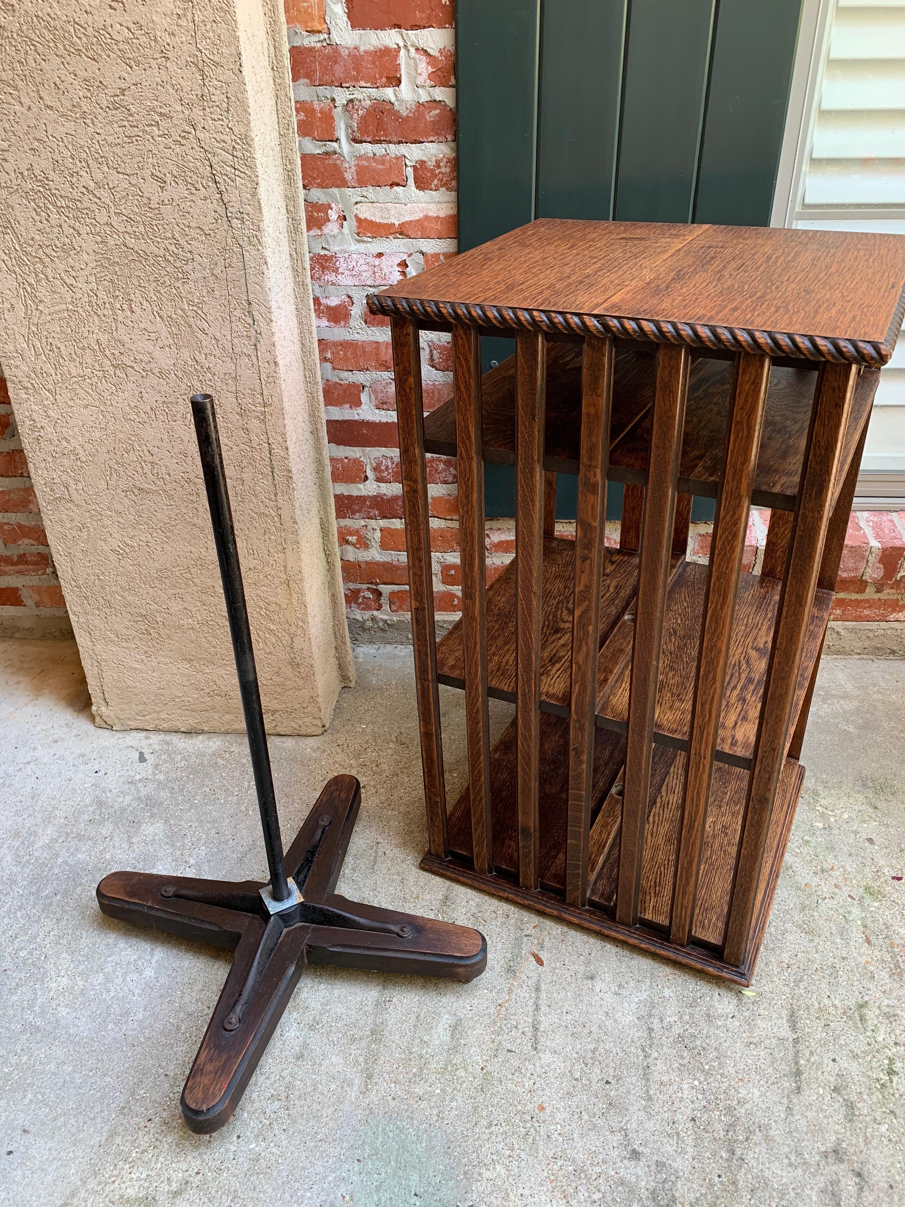 Antique English Tiger Oak Revolving Rolling Bookcase Bookshelf Arts & Crafts Era 5