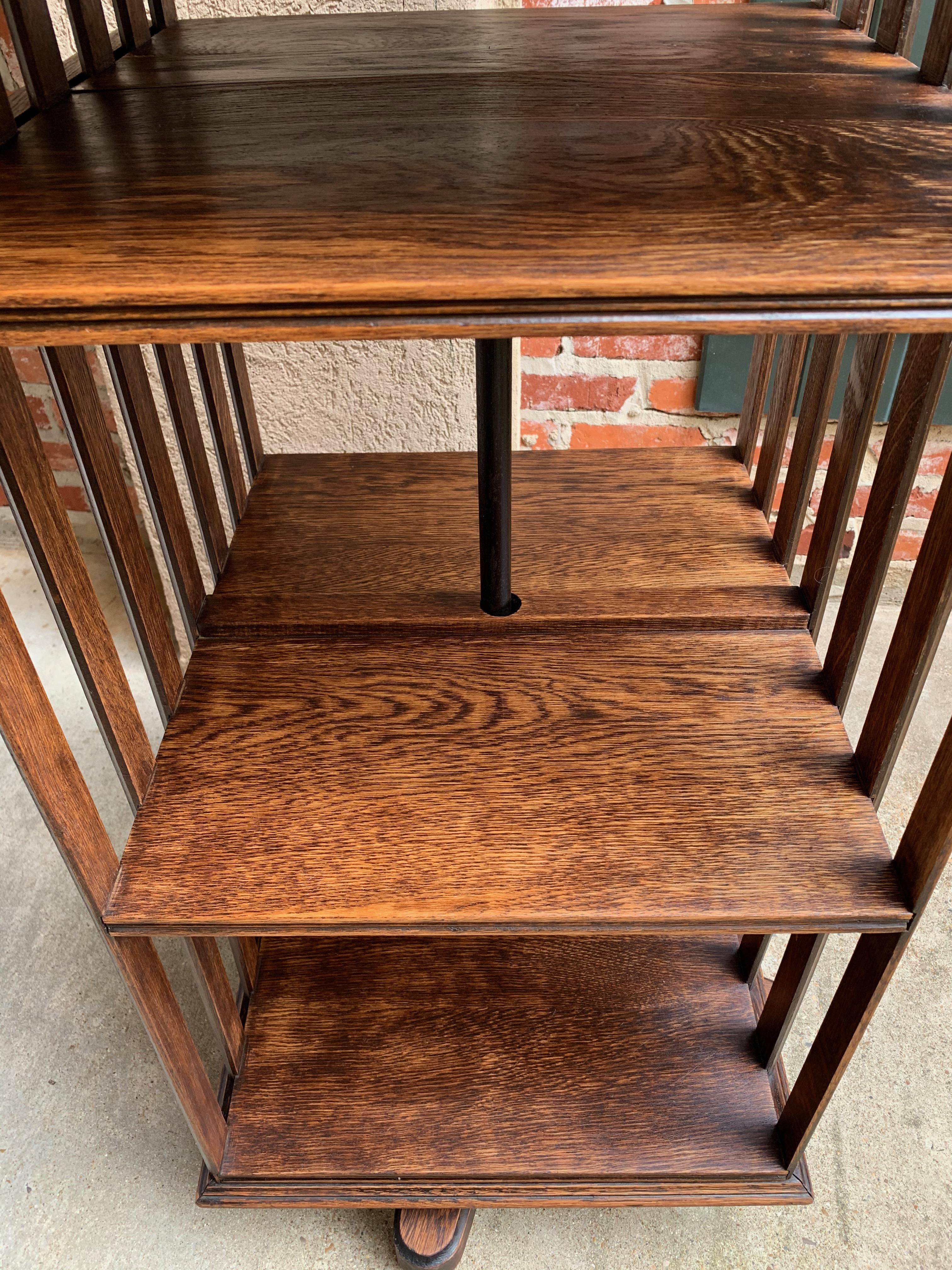 Antique English Tiger Oak Revolving Rolling Bookcase Bookshelf Arts & Crafts Era 11