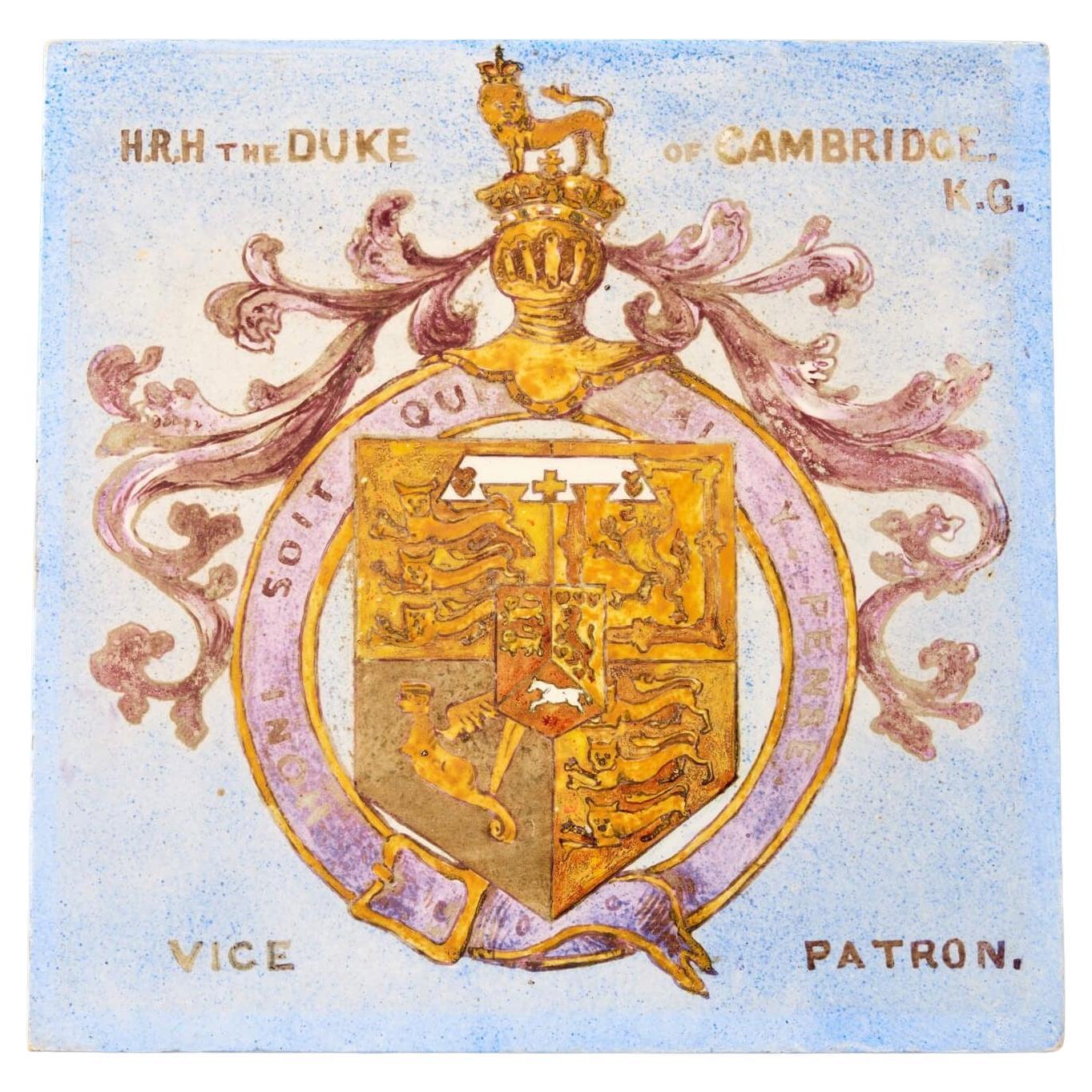 Antique English Tile Depicting Duke of Cambridge Coat of Arms For Sale