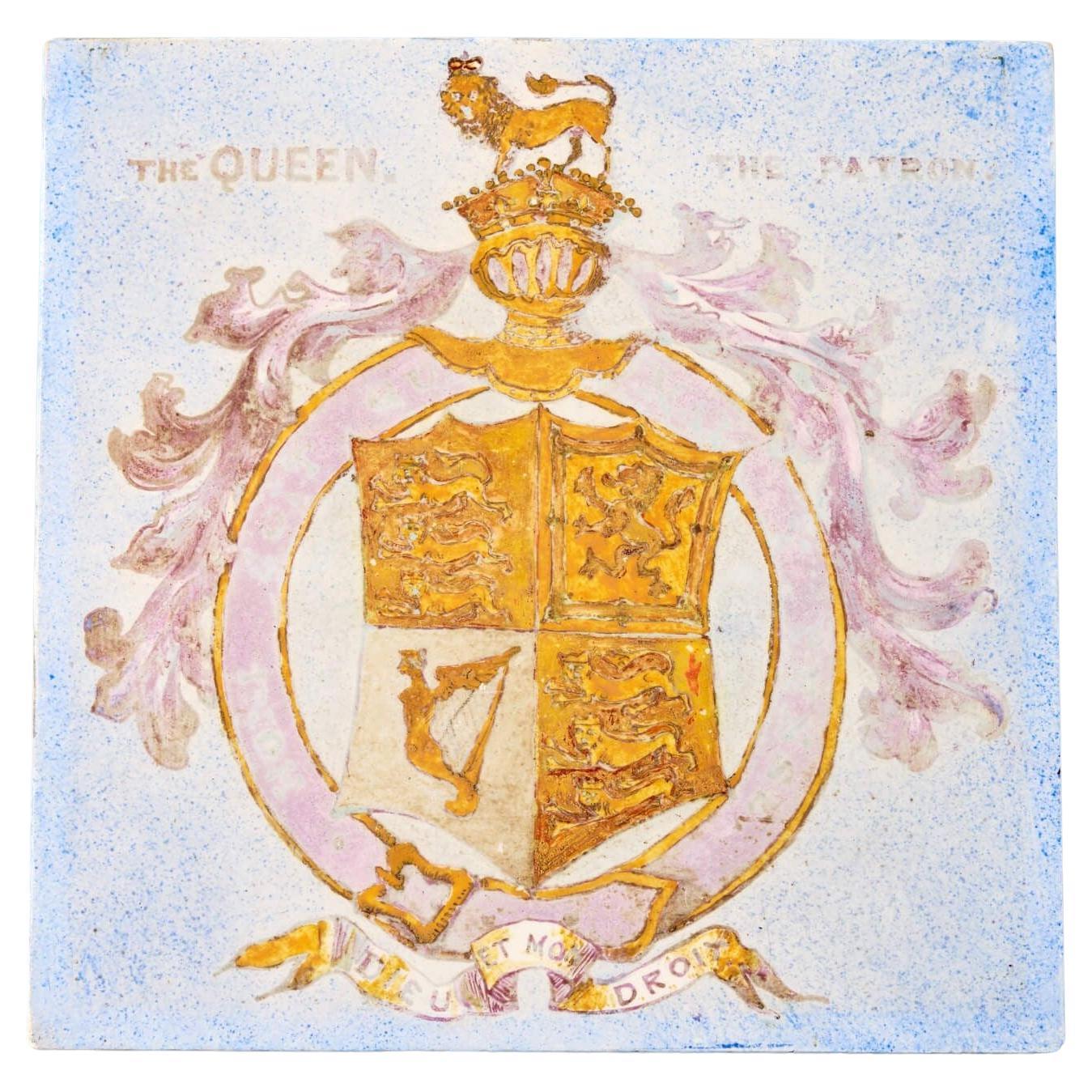 Antique English Tile Depicting Queen Victoria's Coat of Arms For Sale