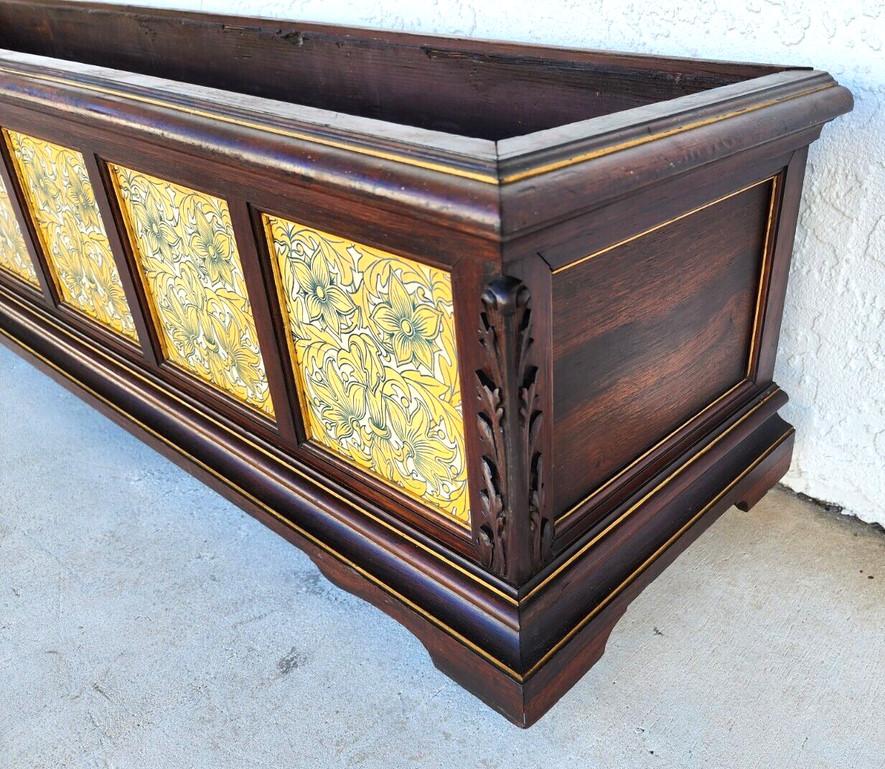 Antique English Tile & Mahogany Planter Rolling 1930's For Sale 1