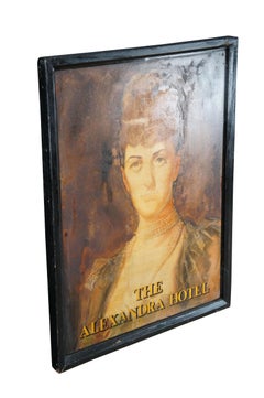 Antigua pintura inglesa de estaño Retrato Reina Alexandra de Dinamarca Pub Art Sign 48
