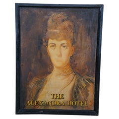 Antigua pintura inglesa de estaño Retrato Reina Alexandra de Dinamarca Pub Art Sign 48