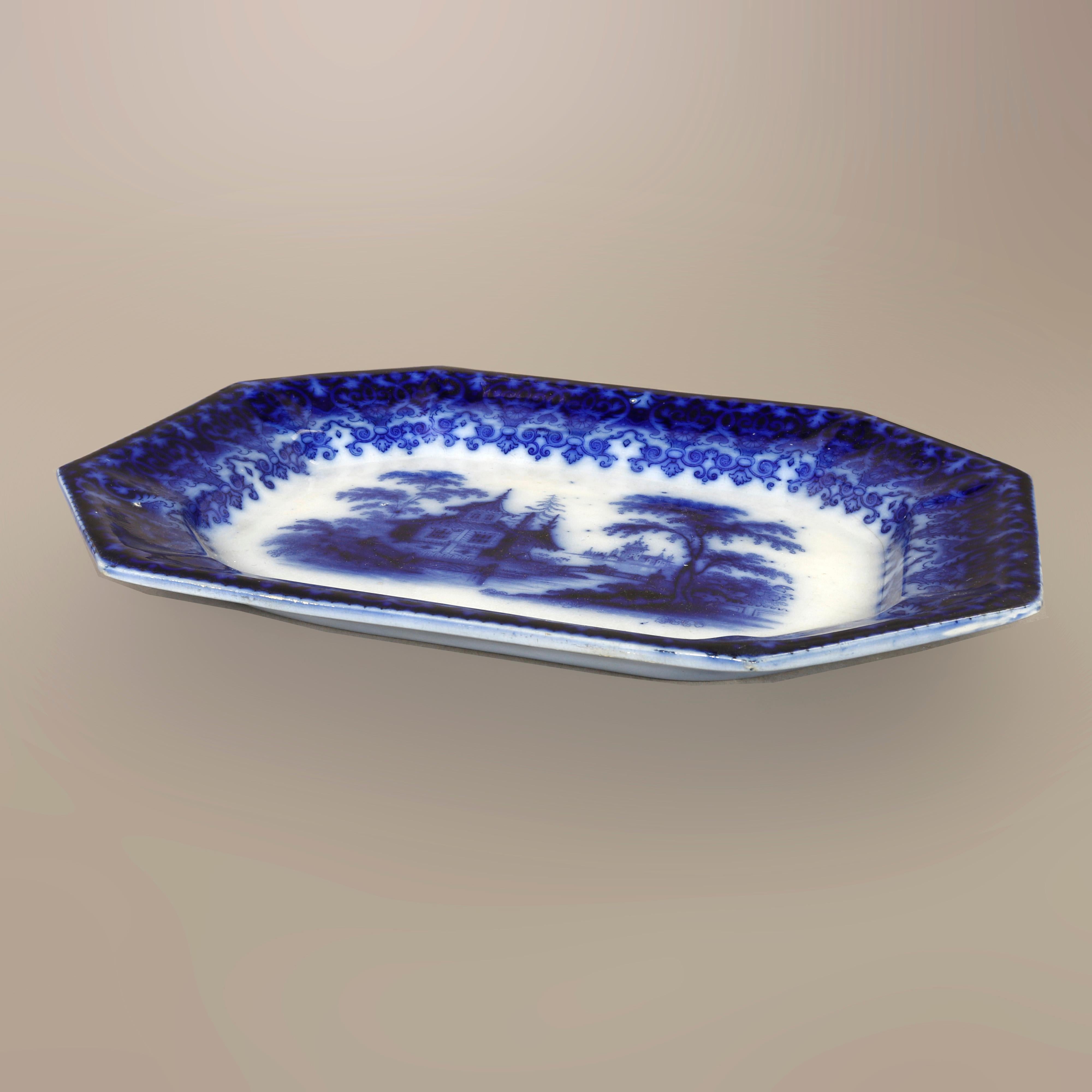Antique English TJ&J Mayer Chinoiserie Decorated Flow Blue Platter c1830 3