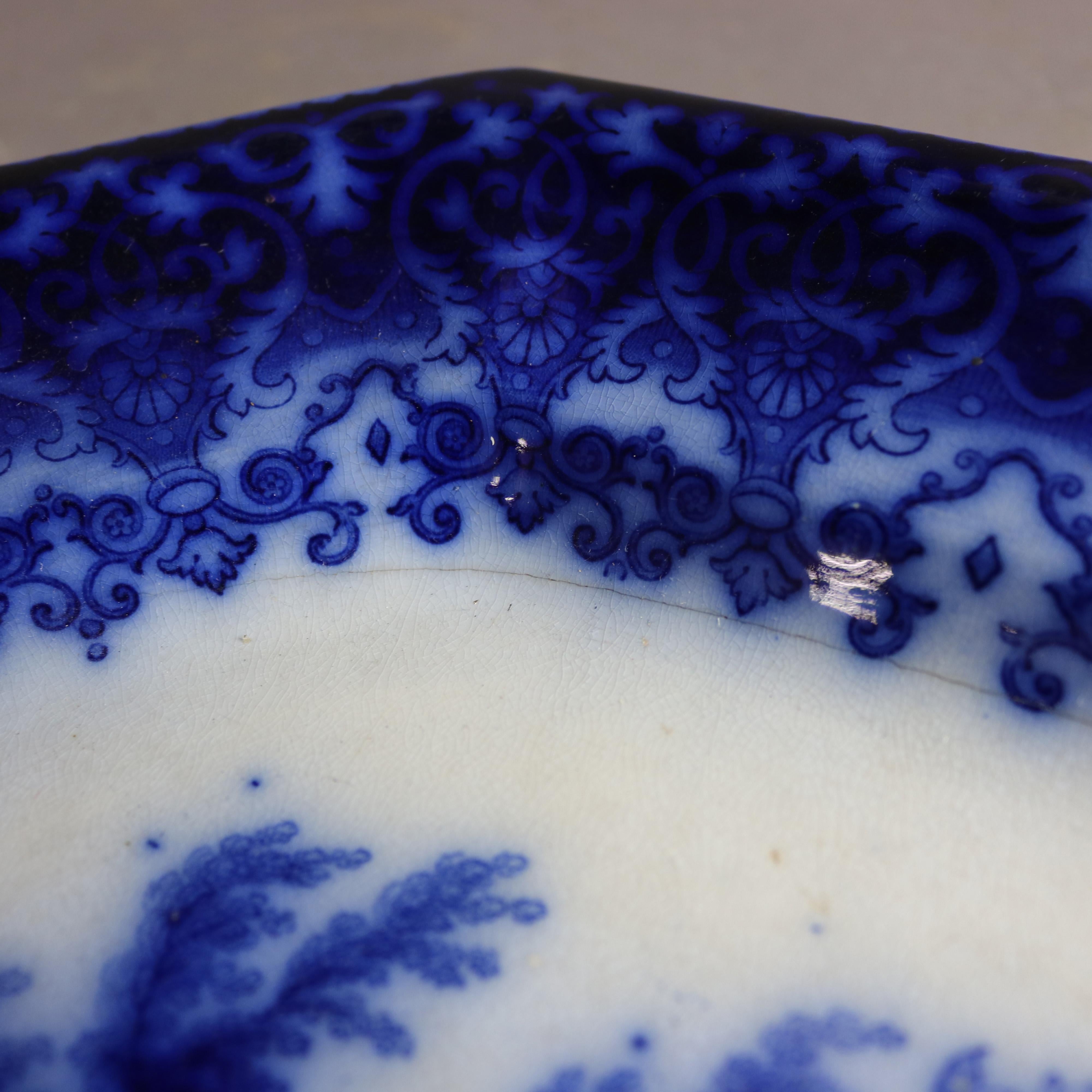 Antique English TJ&J Mayer Chinoiserie Decorated Flow Blue Platter c1830 1