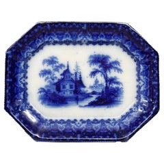 Antique English TJ&J Mayer Chinoiserie Decorated Flow Blue Platter c1830