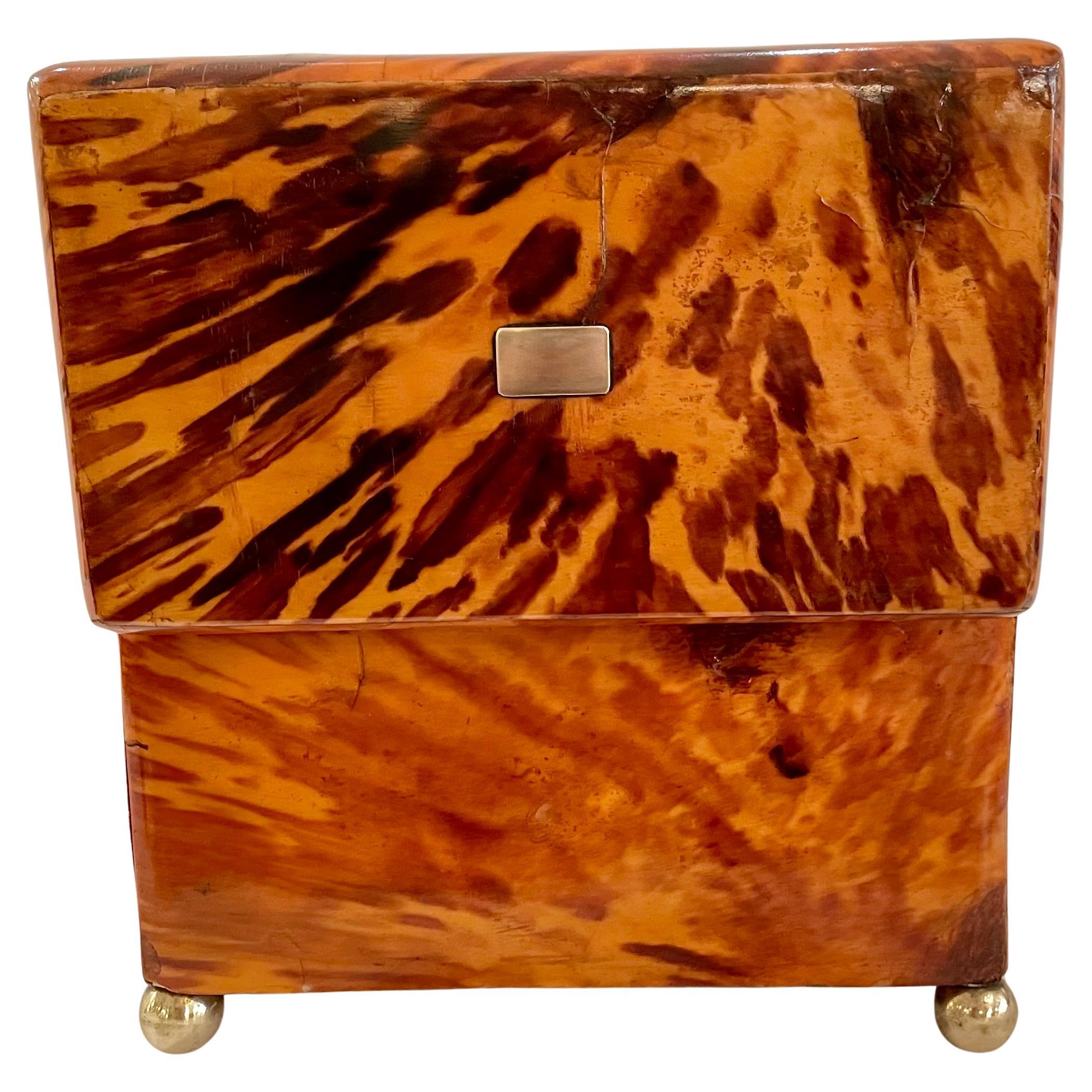 Antique English Tortoise Shell Tea Caddy For Sale 6
