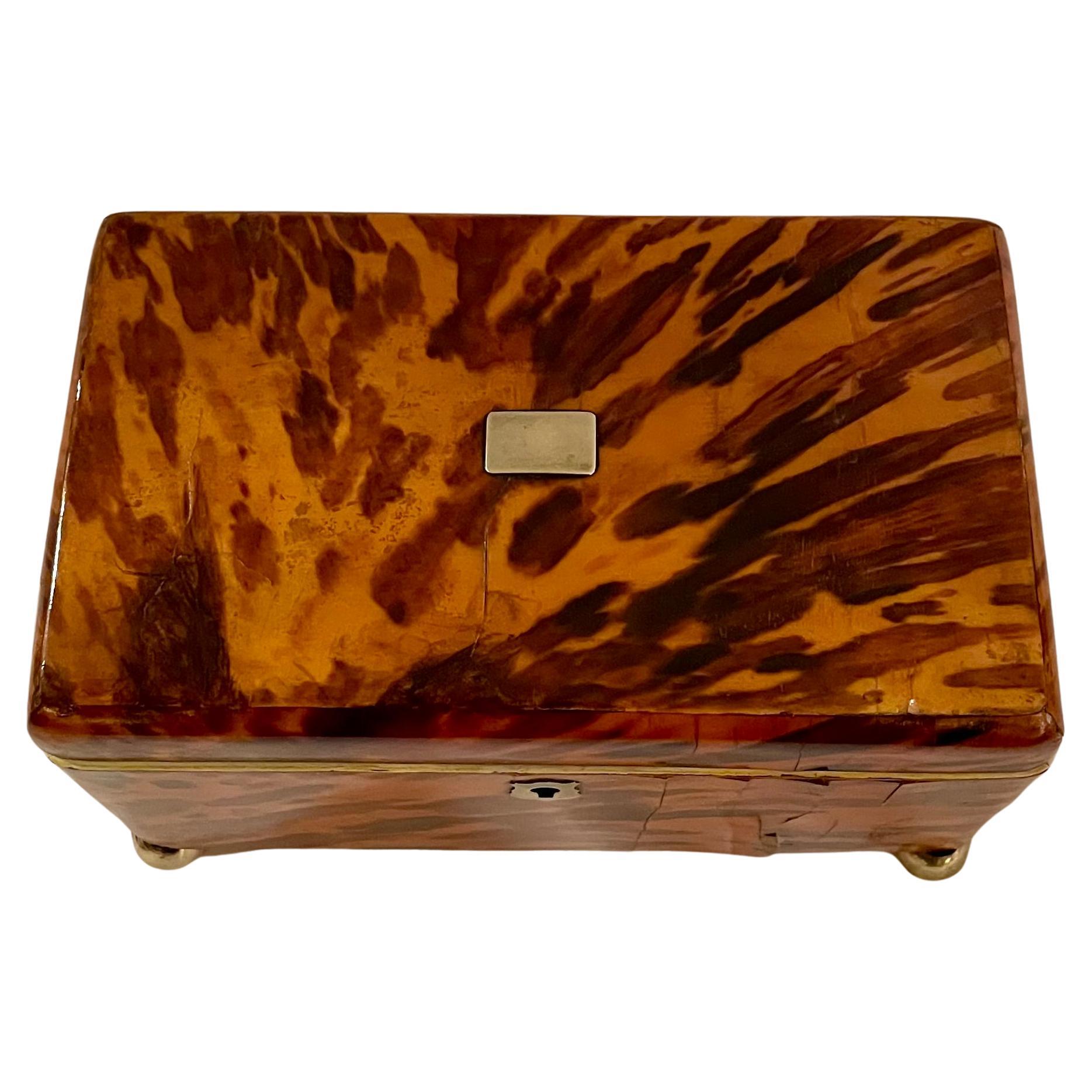 Antique English Tortoise Shell Tea Caddy For Sale 2