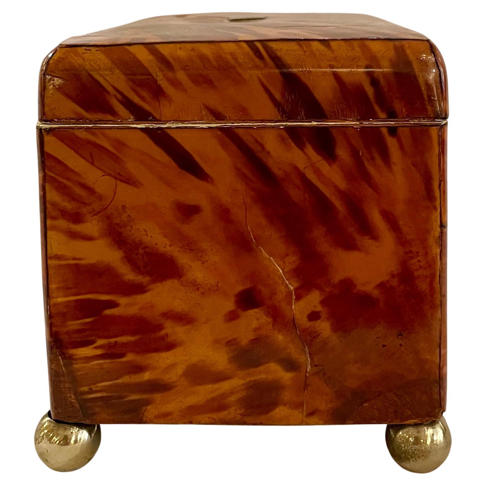 Antique English Tortoise Shell Tea Caddy For Sale 3