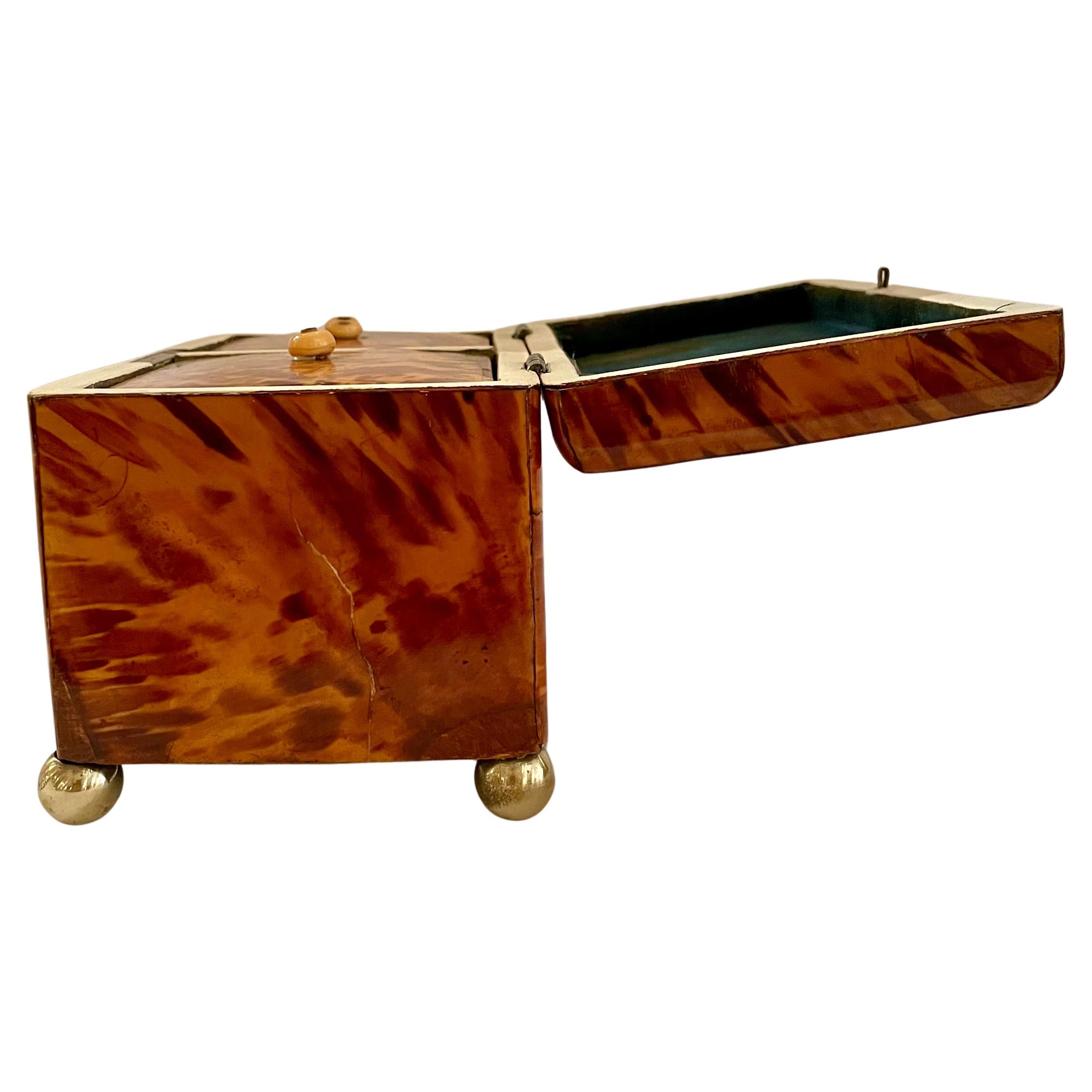 Antique English Tortoise Shell Tea Caddy For Sale 4