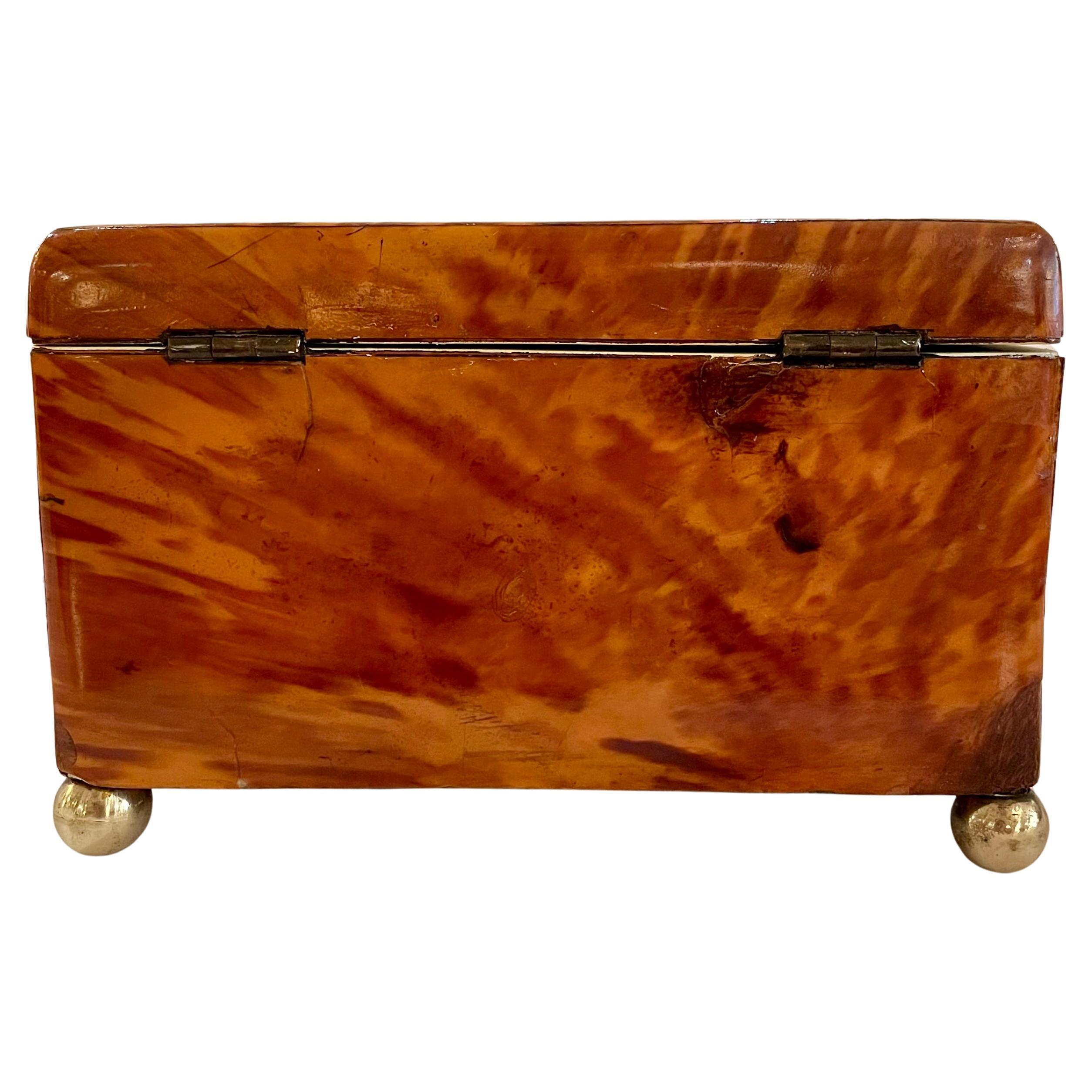 Antique English Tortoise Shell Tea Caddy For Sale 5