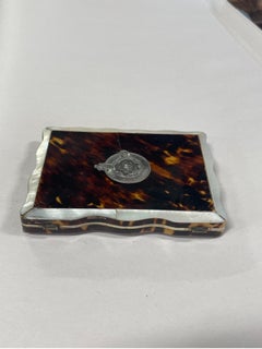 Porte-cartes anglais ancien en écaille de tortue, MOP et argent sterling