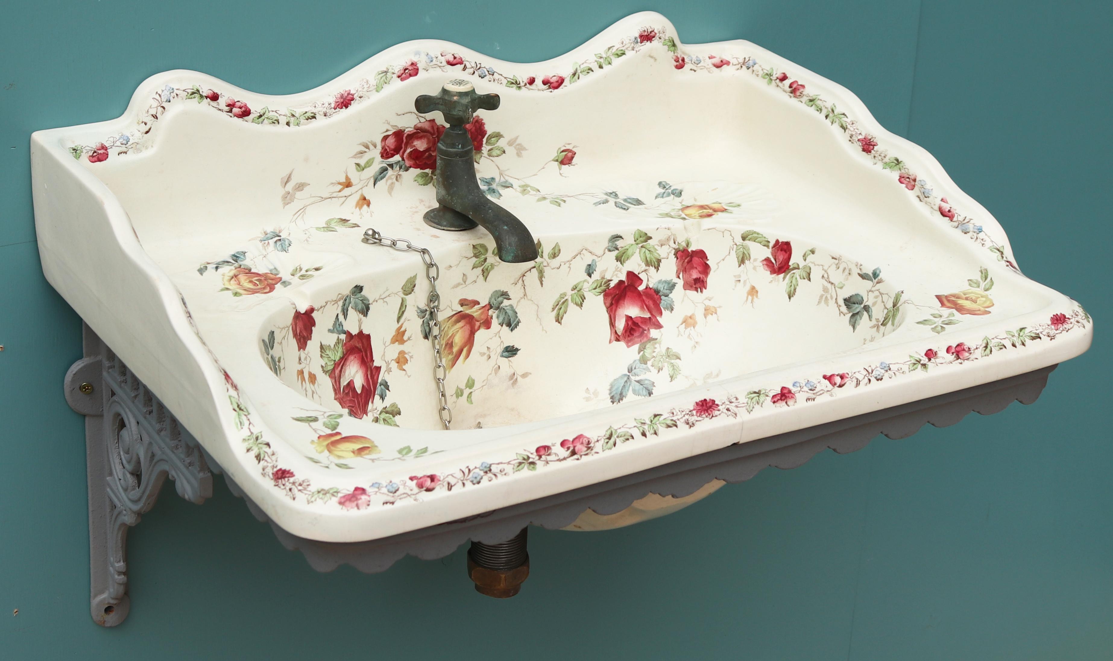 Cast Antique English Transfer Printed Wash Basin For Sale