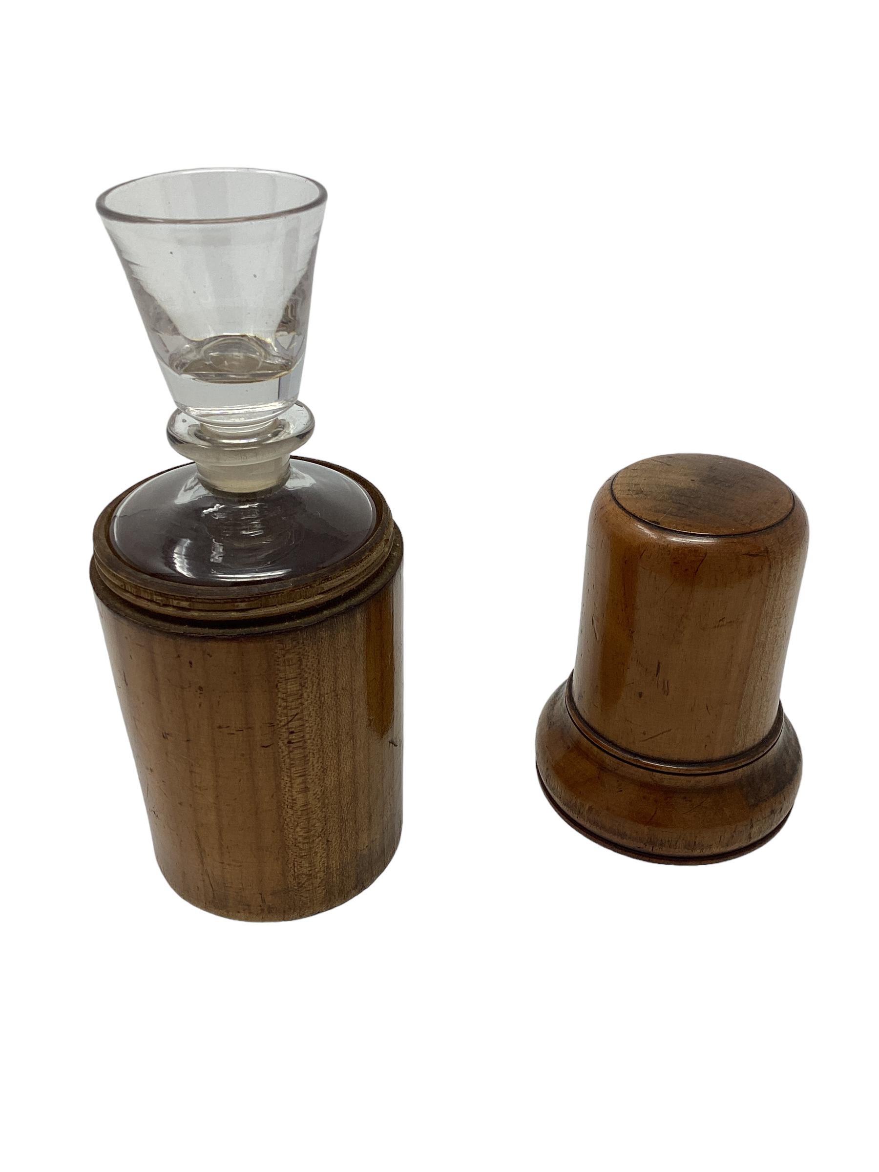 Antique English Treenware Flask or Bottle with Shot Glass  For Sale 2