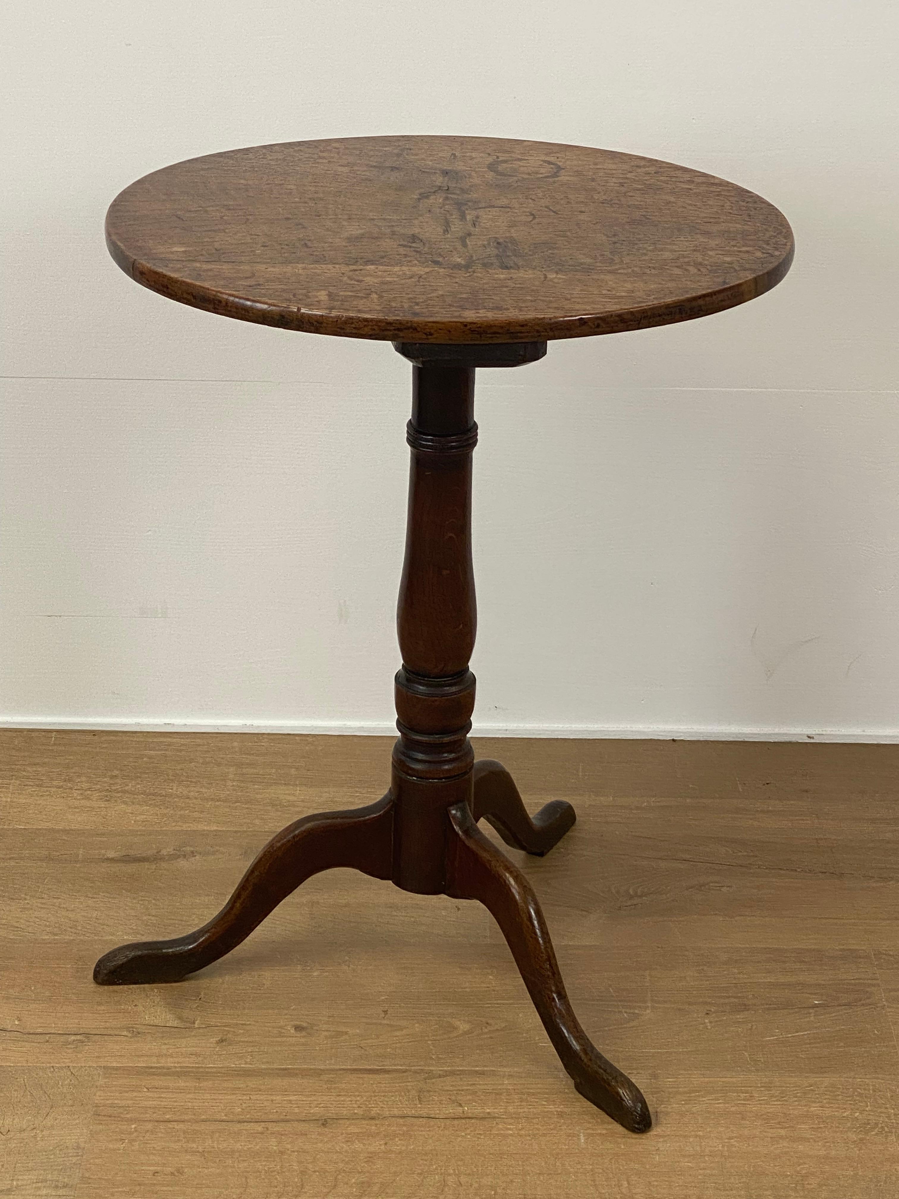 Polished Antique, English Tripod Table in Oak For Sale