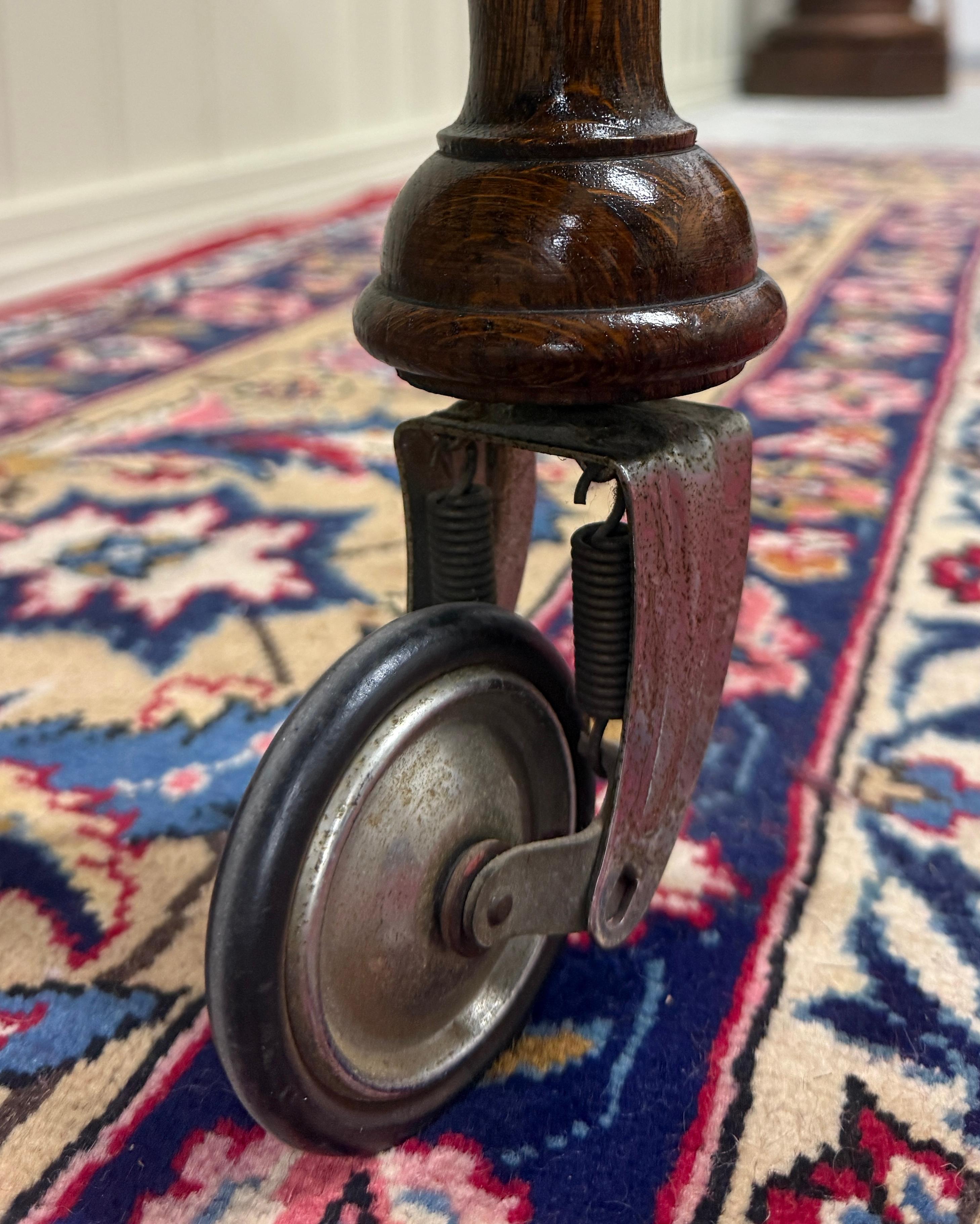 Antique English Trolley Tea Cart Pastry Cocktail Bar Cart Tray Tudor Oak 1930s For Sale 6