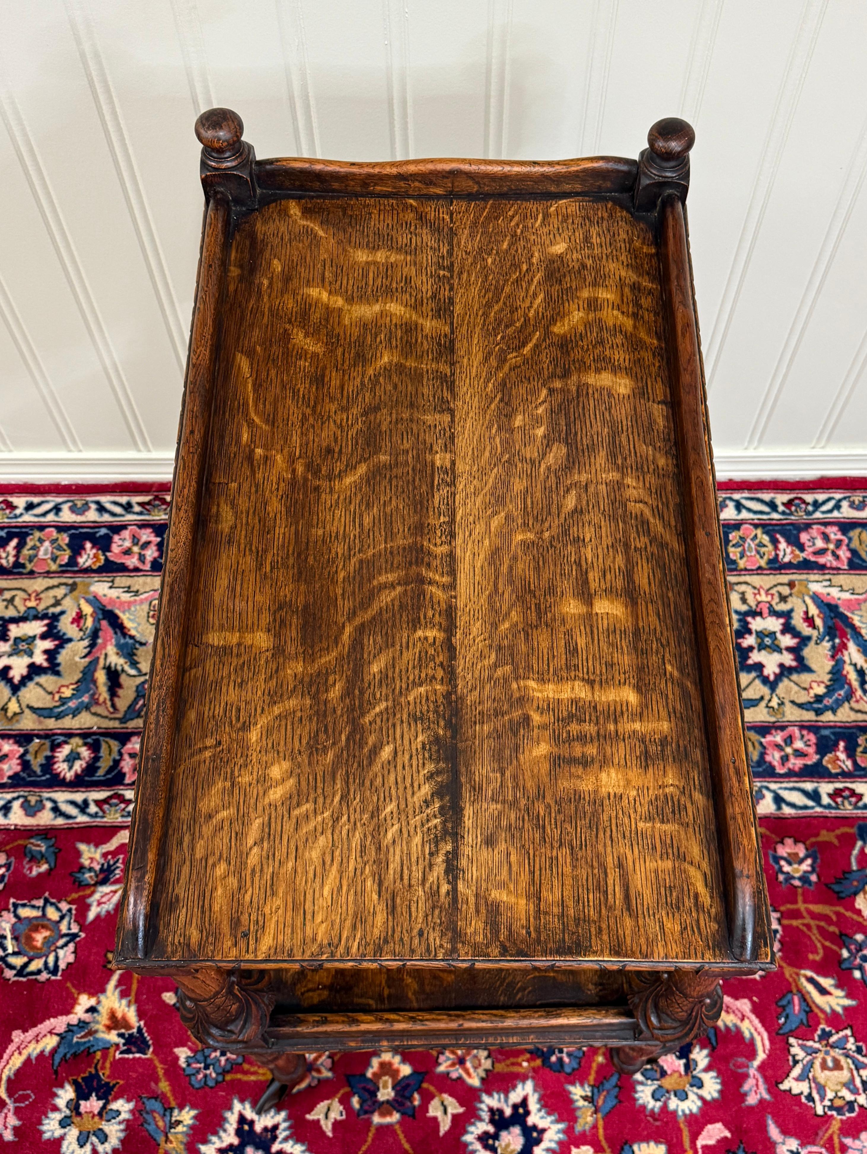 Antique English Trolley Tea Cart Pastry Cocktail Bar Cart Tray Tudor Oak 1930s For Sale 13