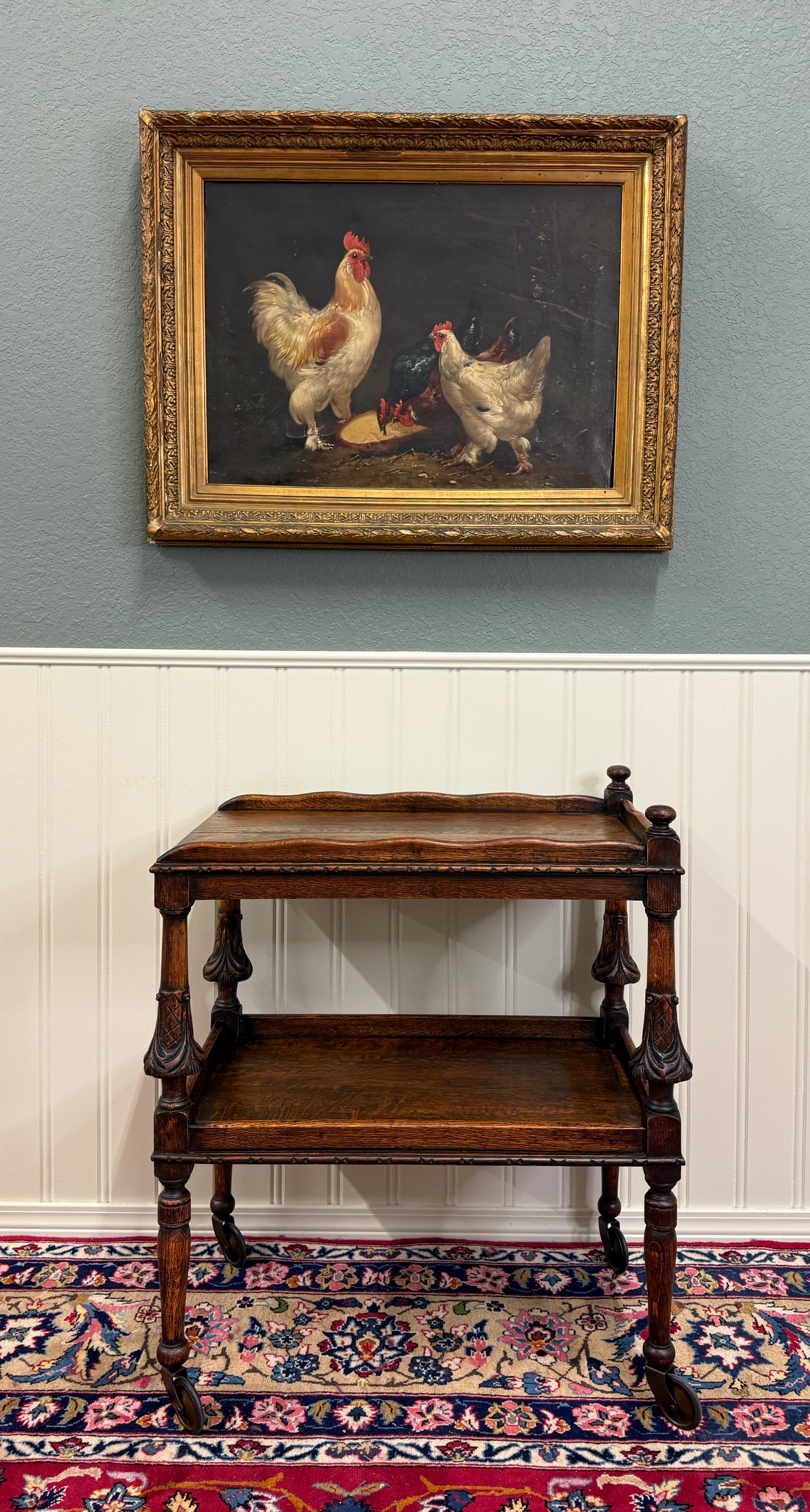 Antique English Trolley Tea Cart Pastry Cocktail Bar Cart Tray Tudor Oak 1930s For Sale 14