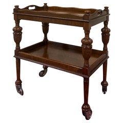 Antique English Trolley Tea Cart Pastry Cocktail Bar Cart Tray Tudor Oak 1930s