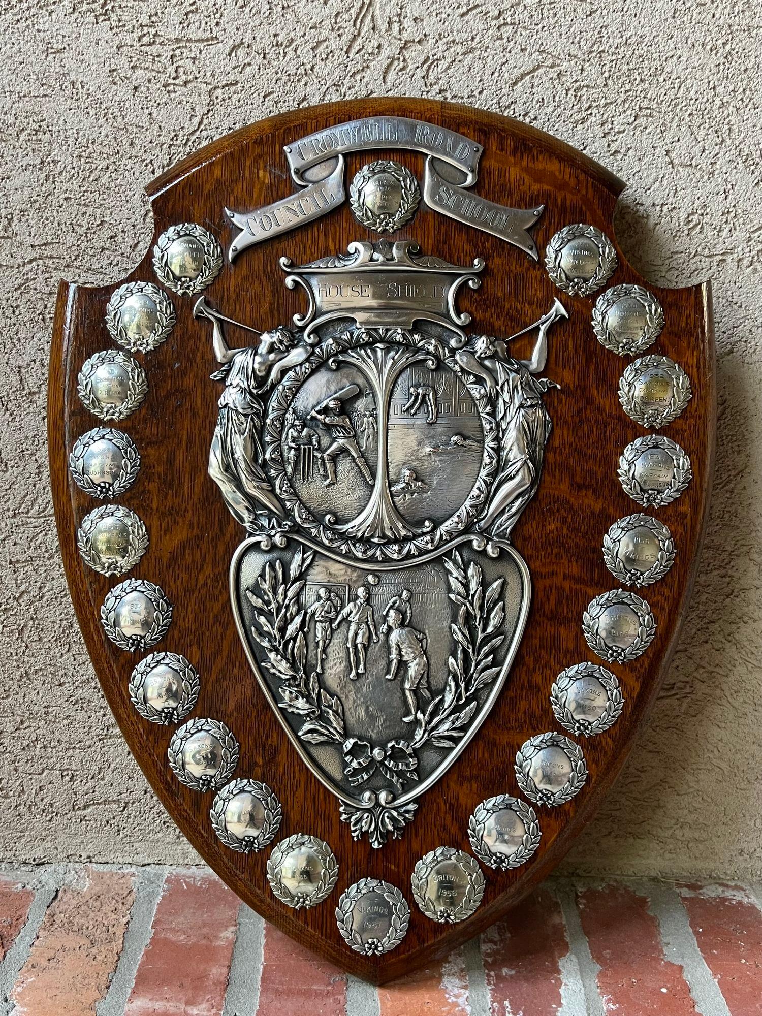 Antique English Trophy Baseball Soccer Swimming Award Plaque Repousse c1926 For Sale 4