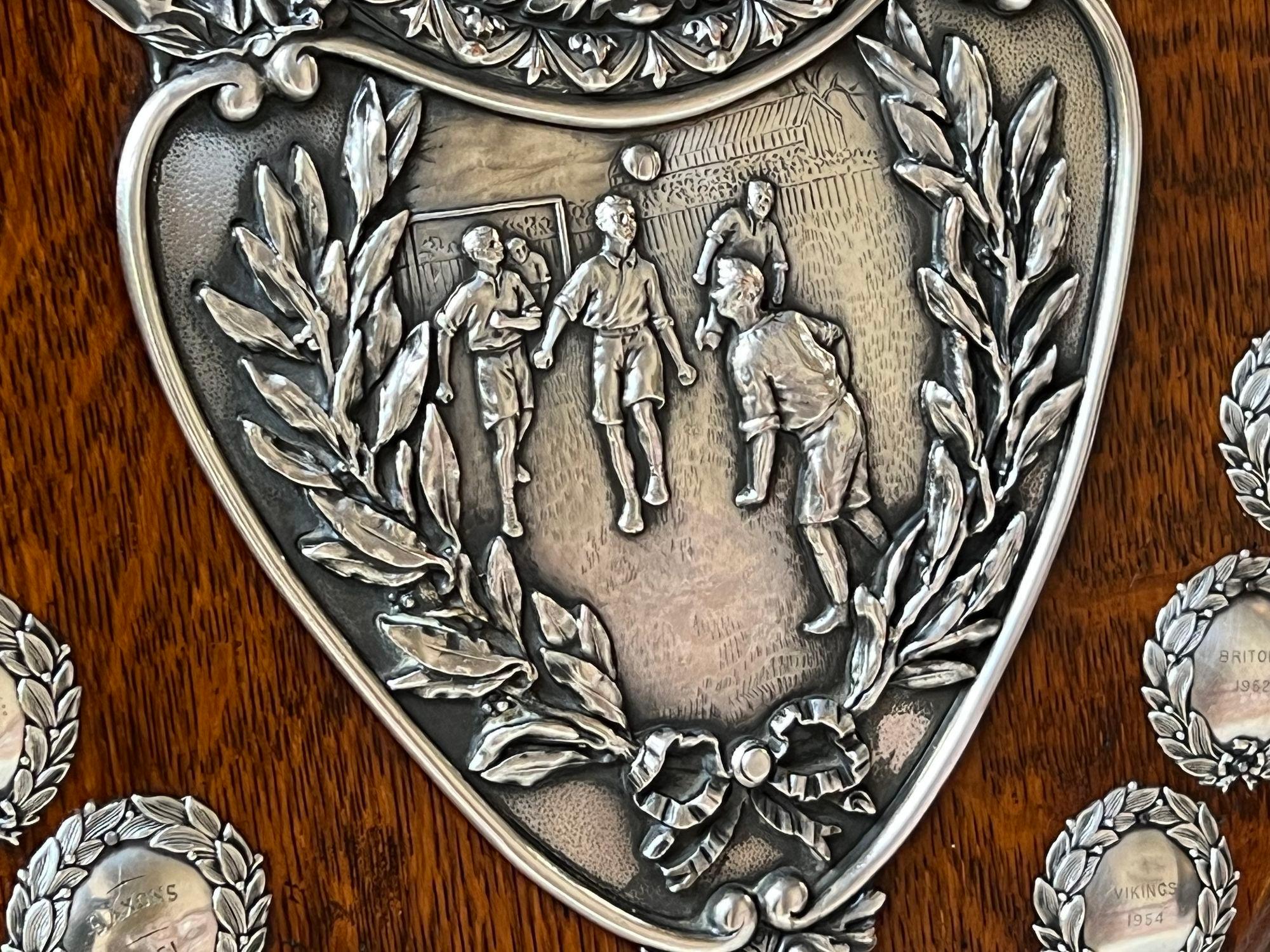 Antique English Trophy Baseball Soccer Swimming Award Plaque Repousse c1926 For Sale 8