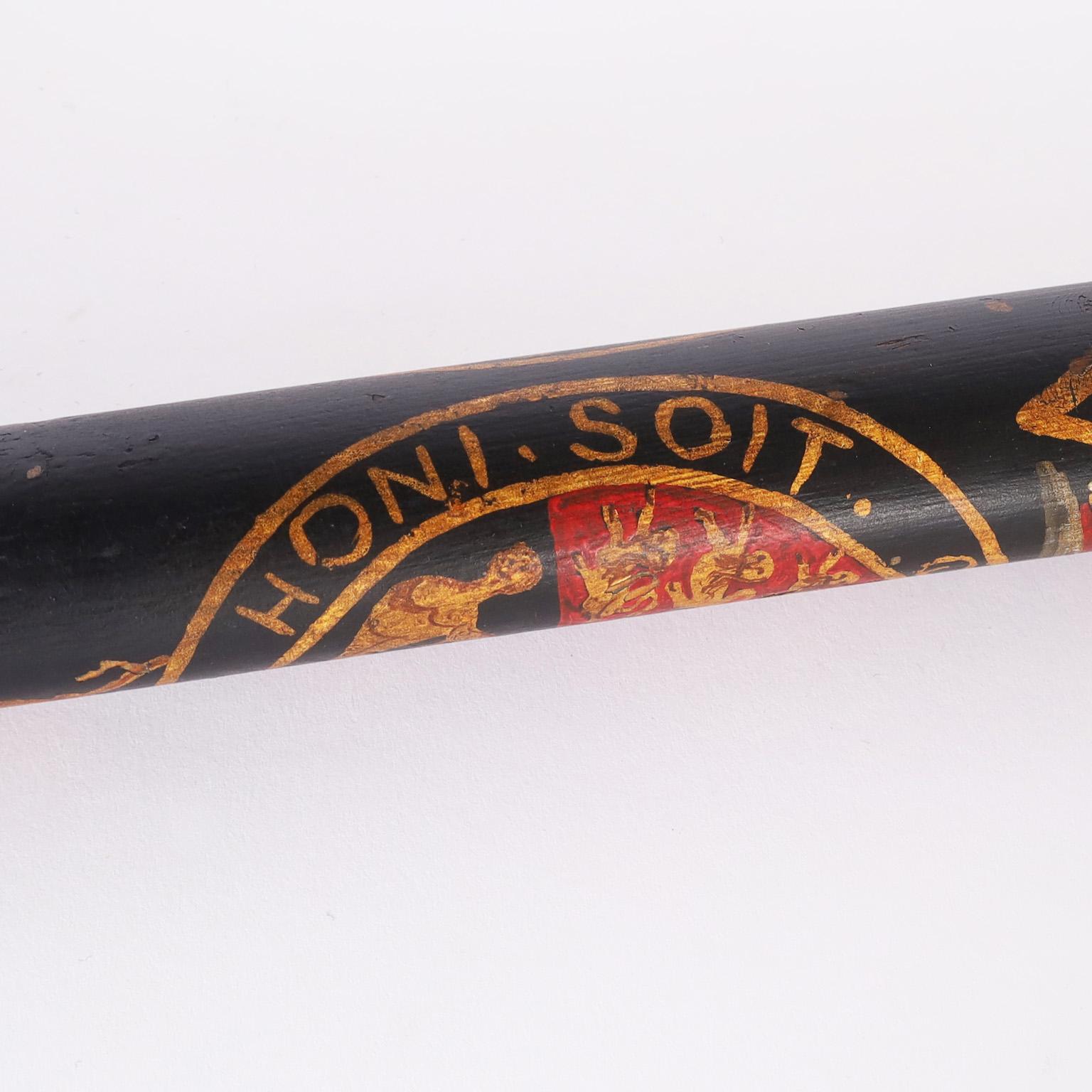Polychromed Antique English Truncheon with the Garter Coat of Arms
