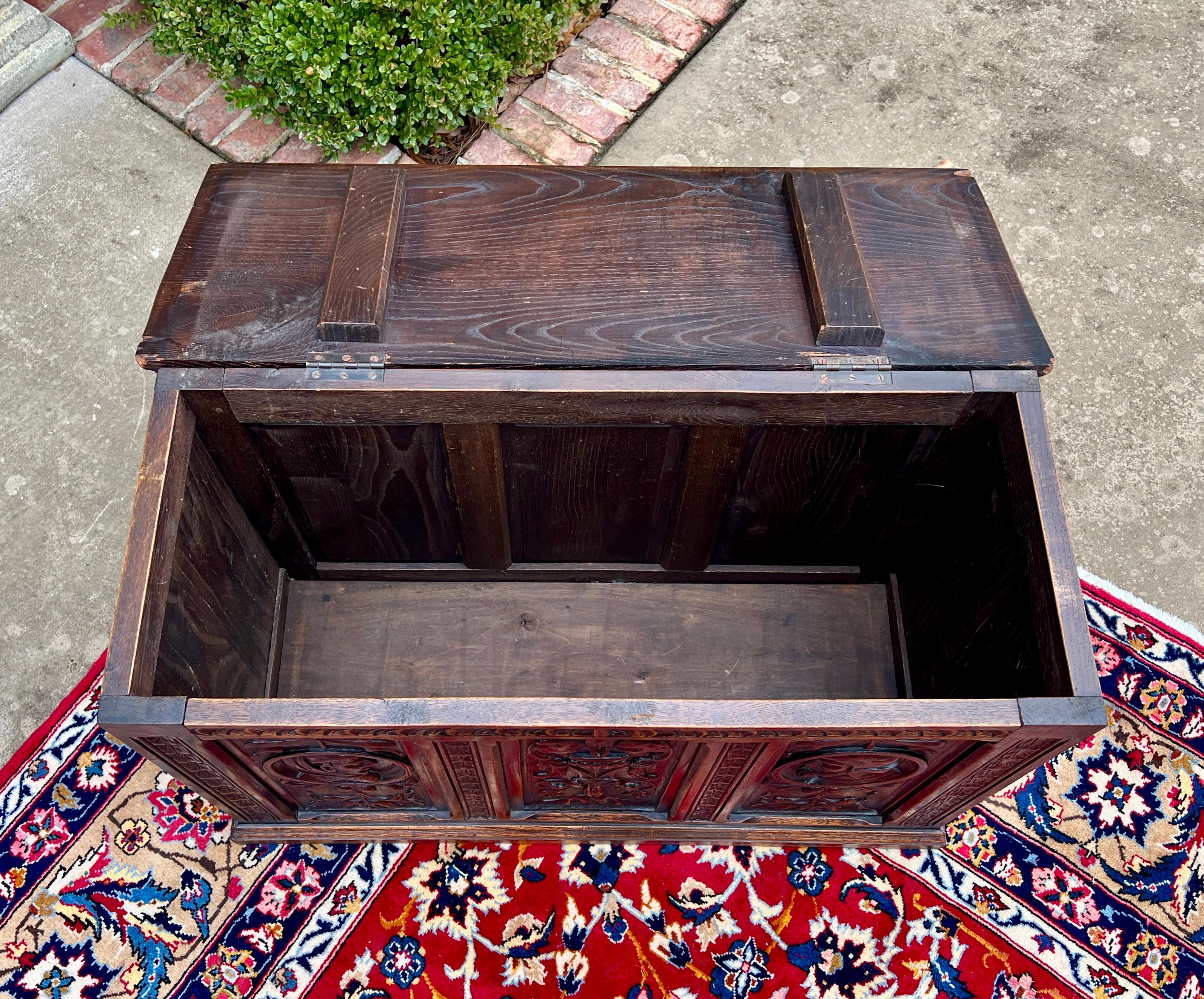 Antique English Trunk Chest Blanket Box Storage Coffer Oak c. 1900s-1920s For Sale 6