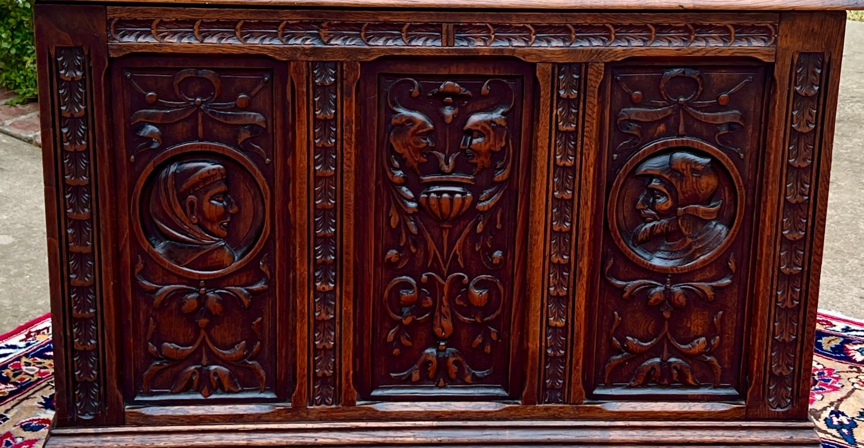 Antique English Trunk Chest Blanket Box Storage Coffer Oak c. 1900s-1920s For Sale 8
