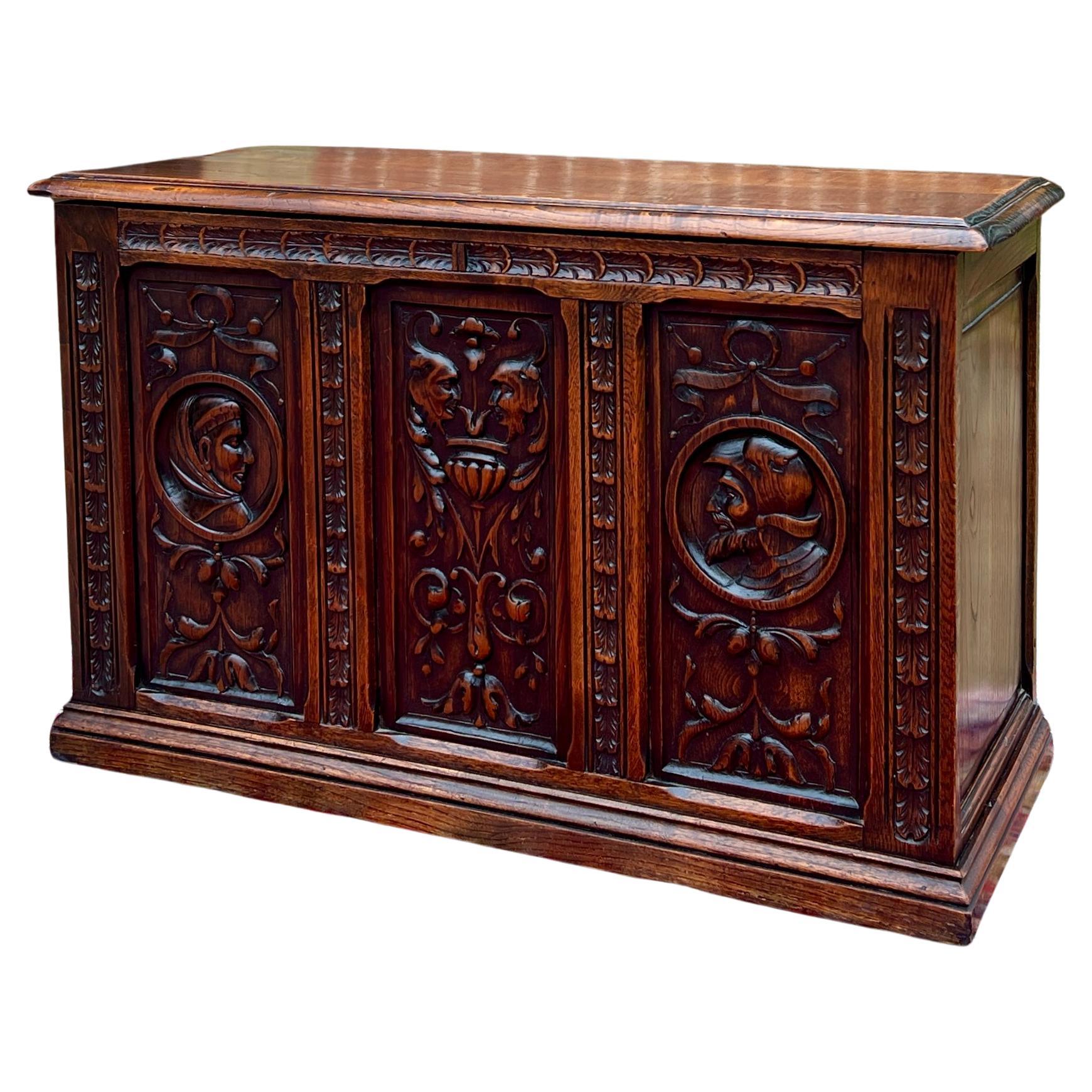 Antique English Trunk Chest Blanket Box Storage Coffer Oak c. 1900s-1920s