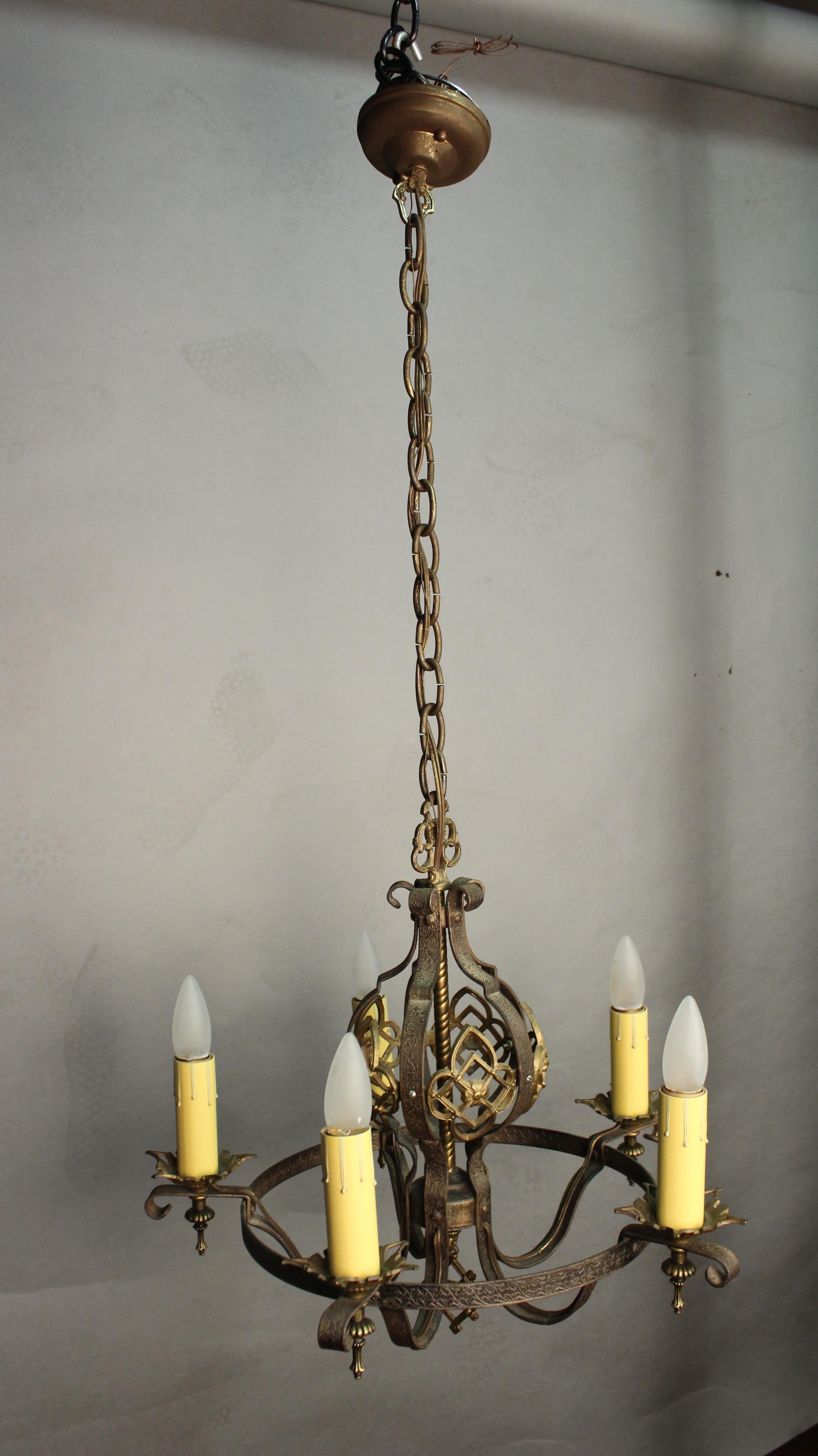 Early 20th Century Antique English Tudor Spanish Revival Chandelier, circa 1920s For Sale
