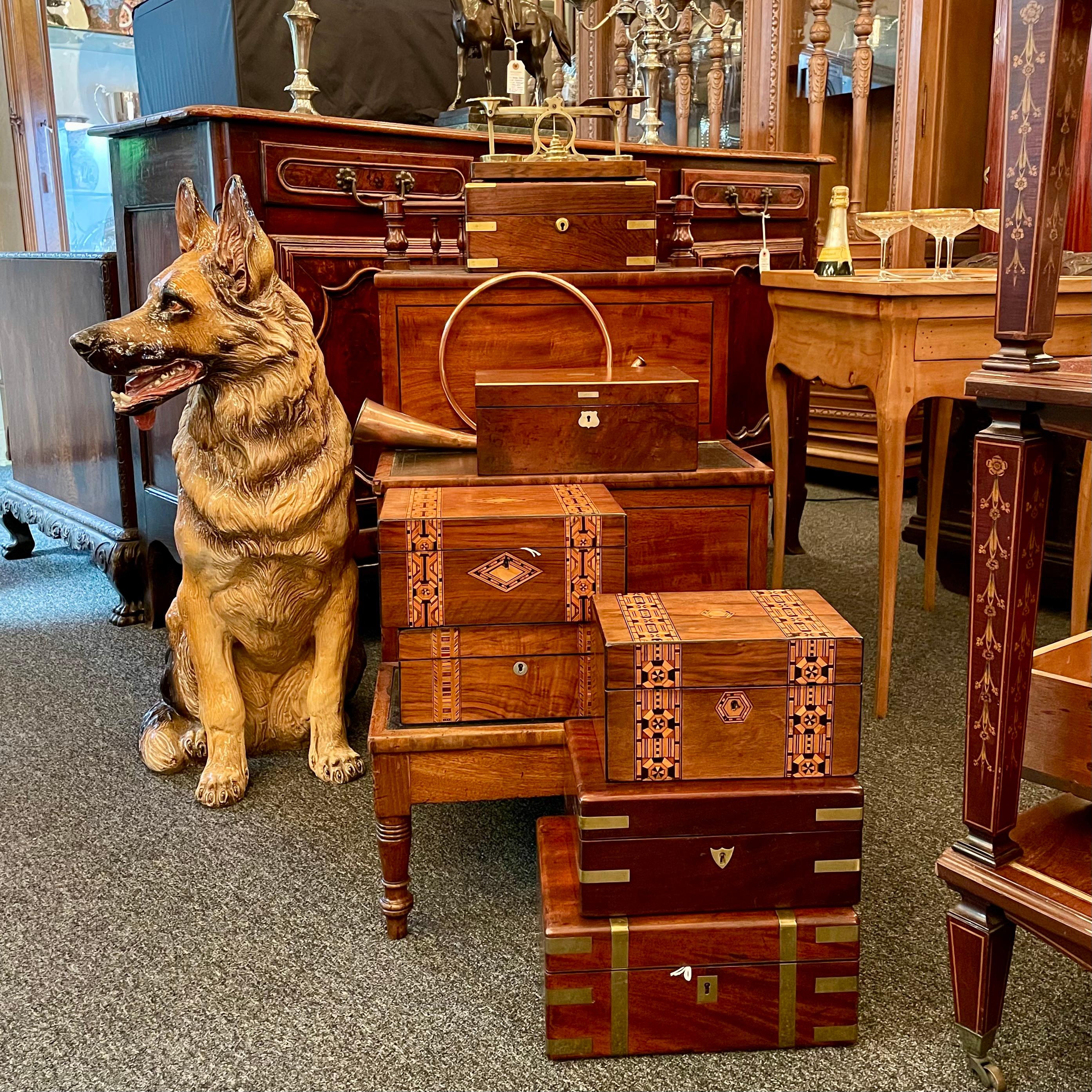 Antique English Tunbridge Marquetry Inlaid Oak Box, Circa 1900. 7